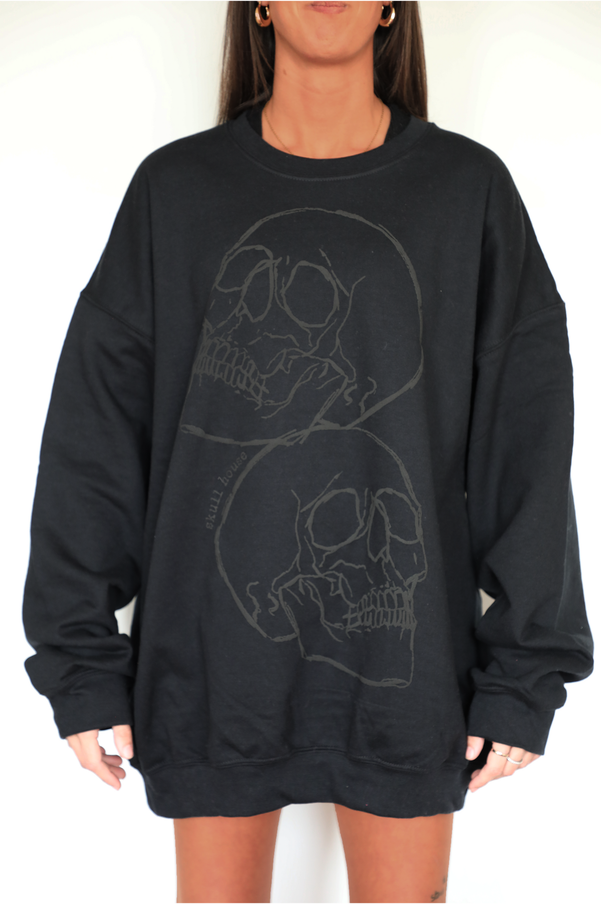 Stacked Skulls Crewneck: Black
