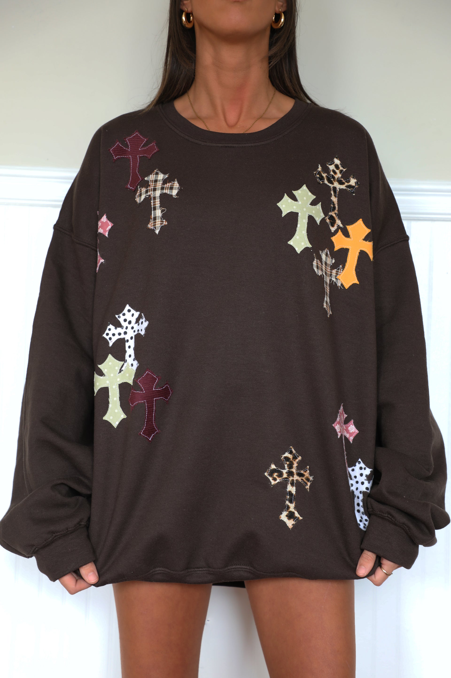 Crosses Crewneck: Brown