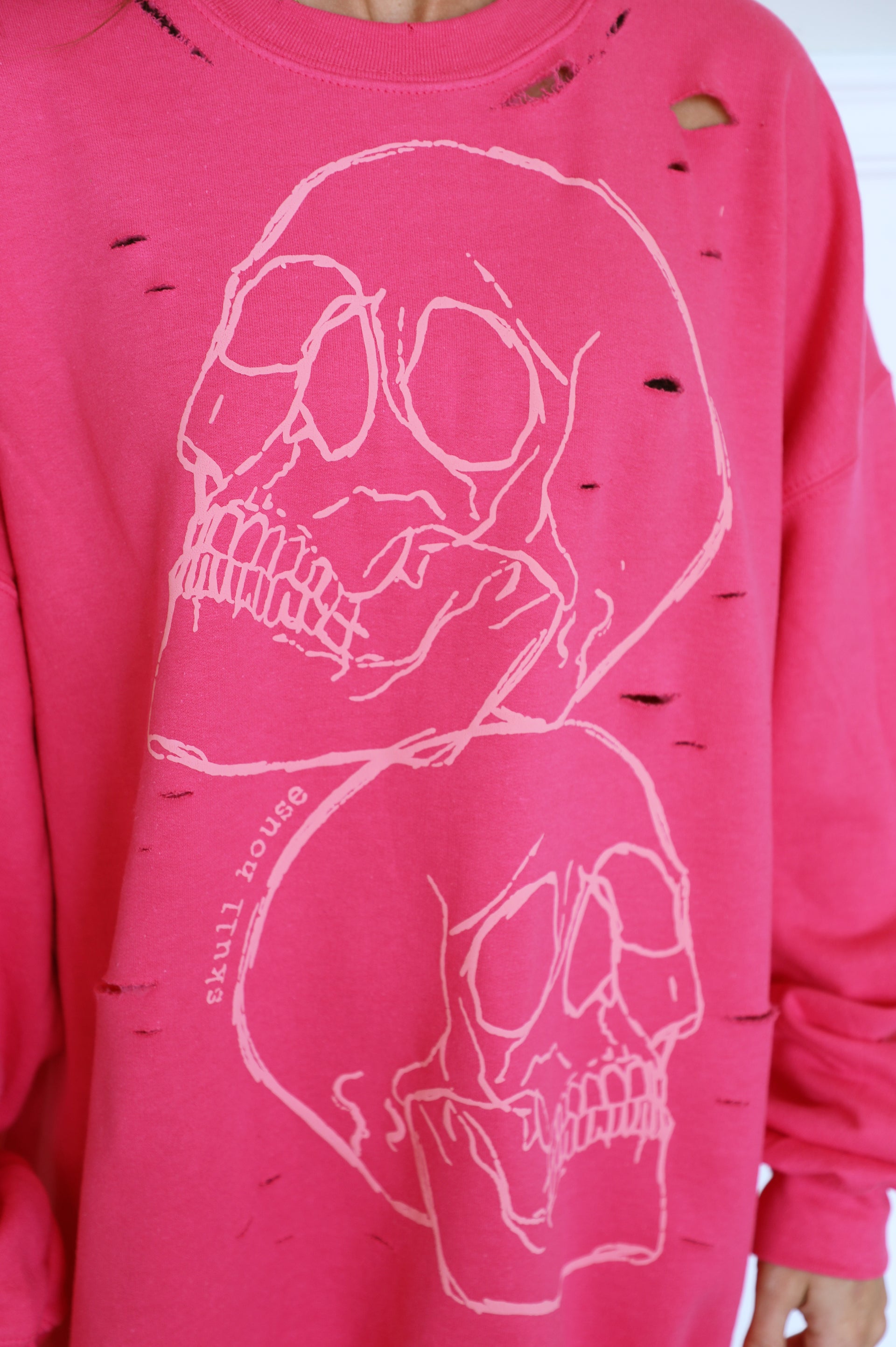 Stacked Skulls Crewneck: Hot Pink