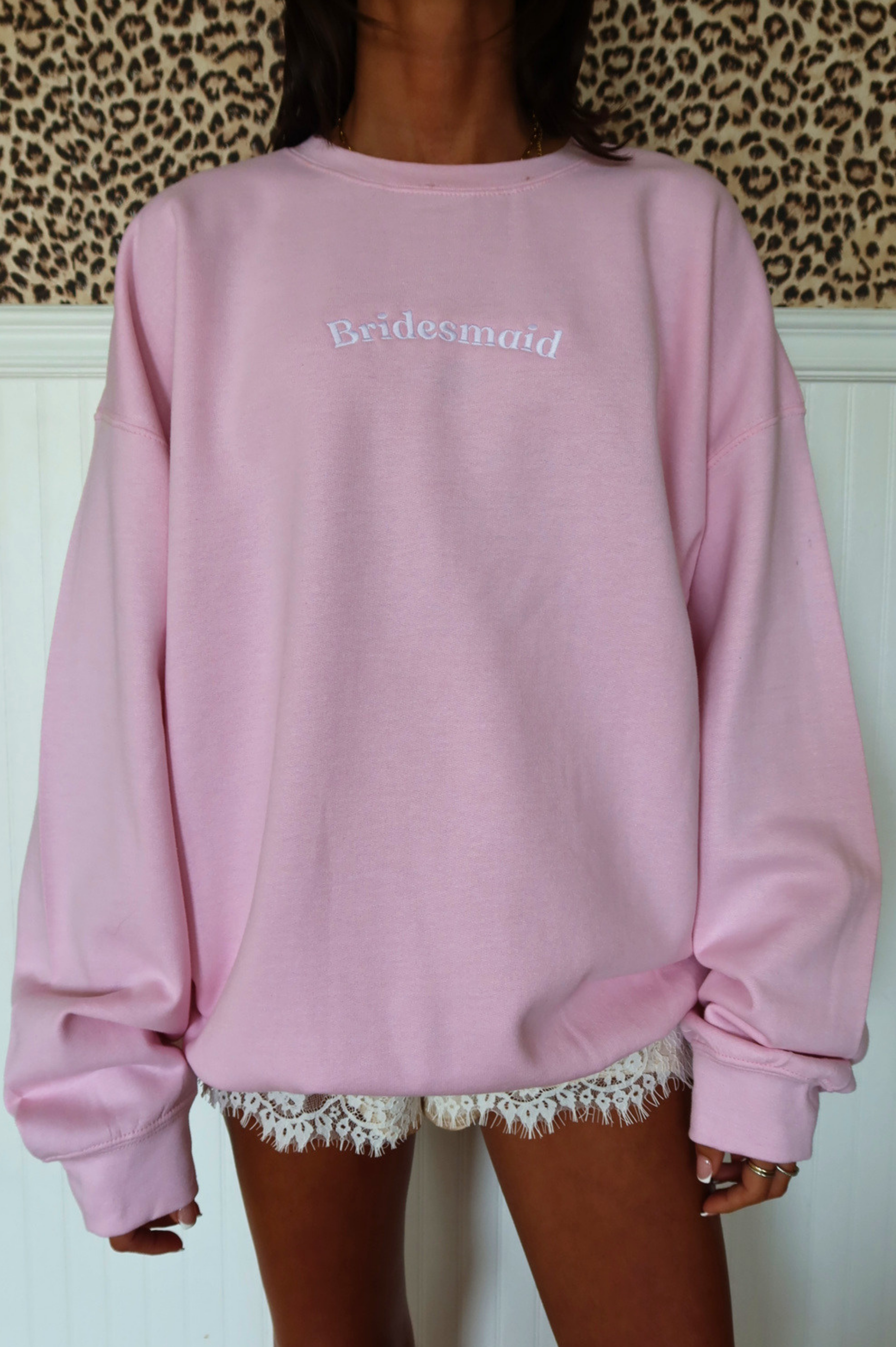 Bridesmaid Crewneck: Pink/White