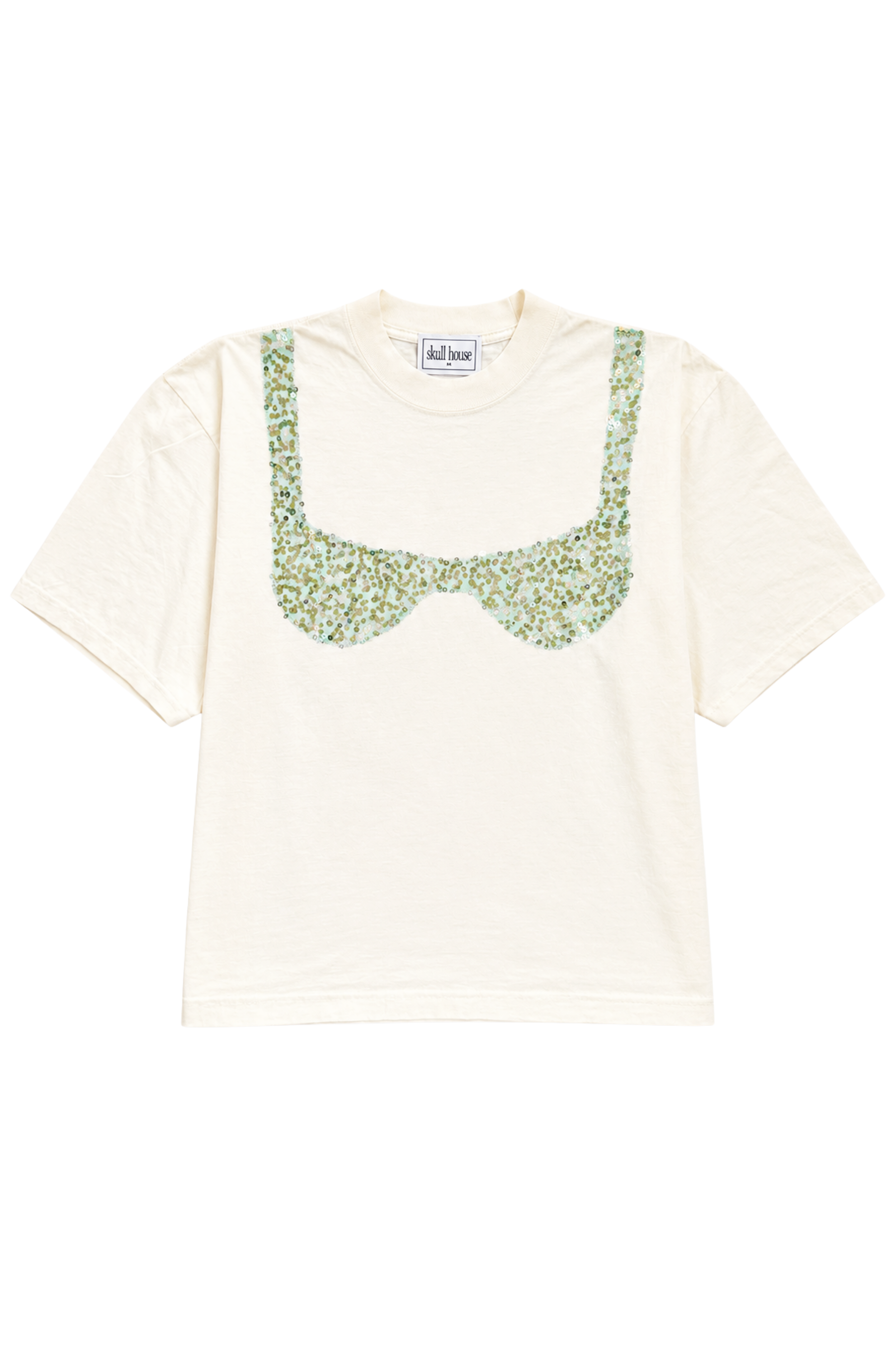 PRE-ORDER: Sequin Bikini Box Tee: Vanilla/Seaglass