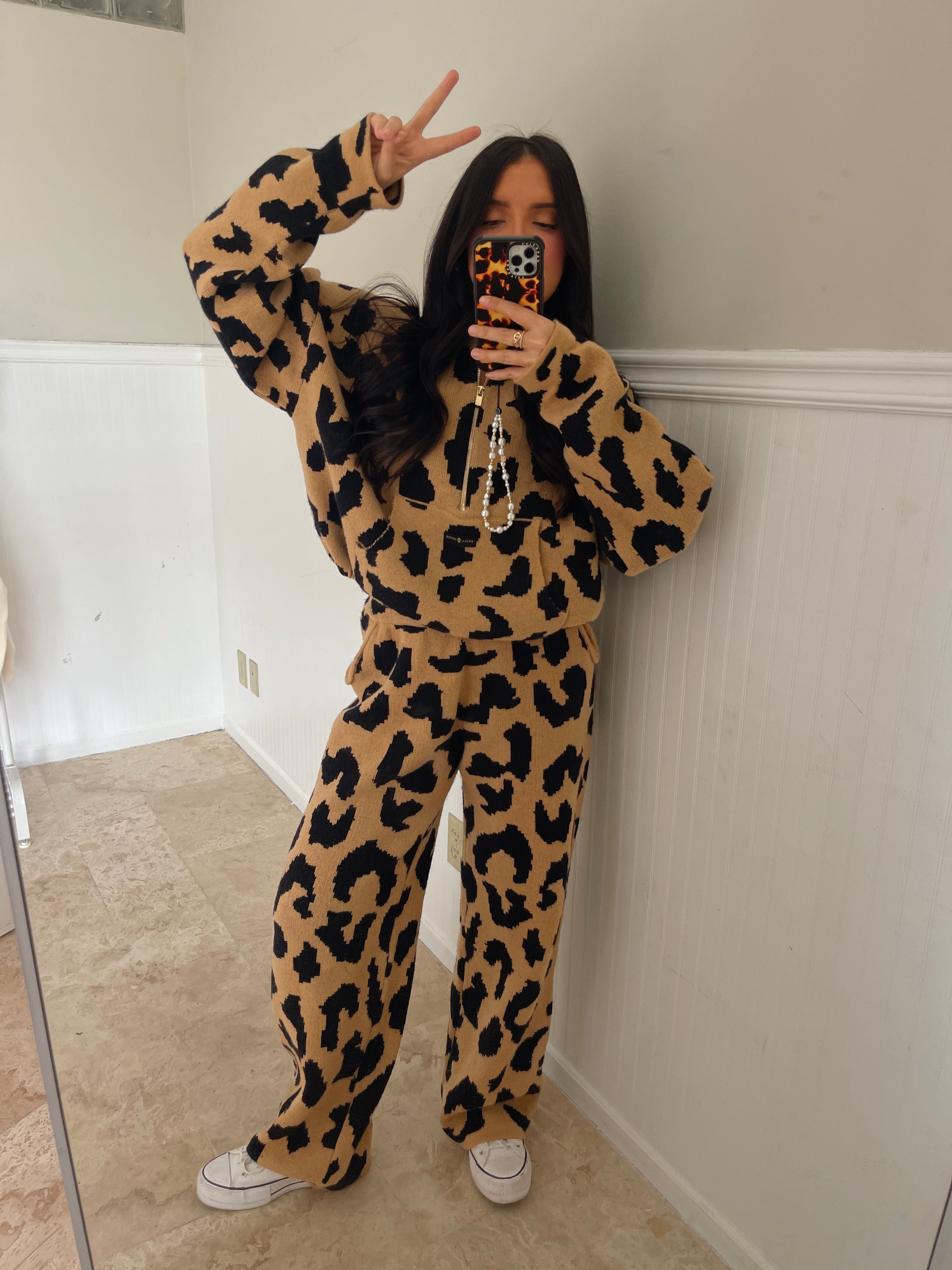 Leopard Knit Set: Tan/Black
