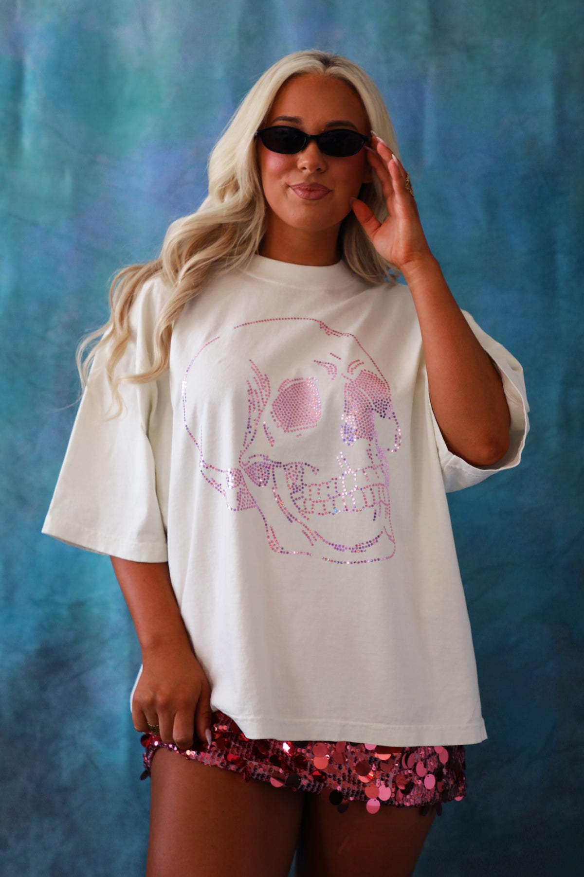 Bling Skull Box Tee: Vanilla