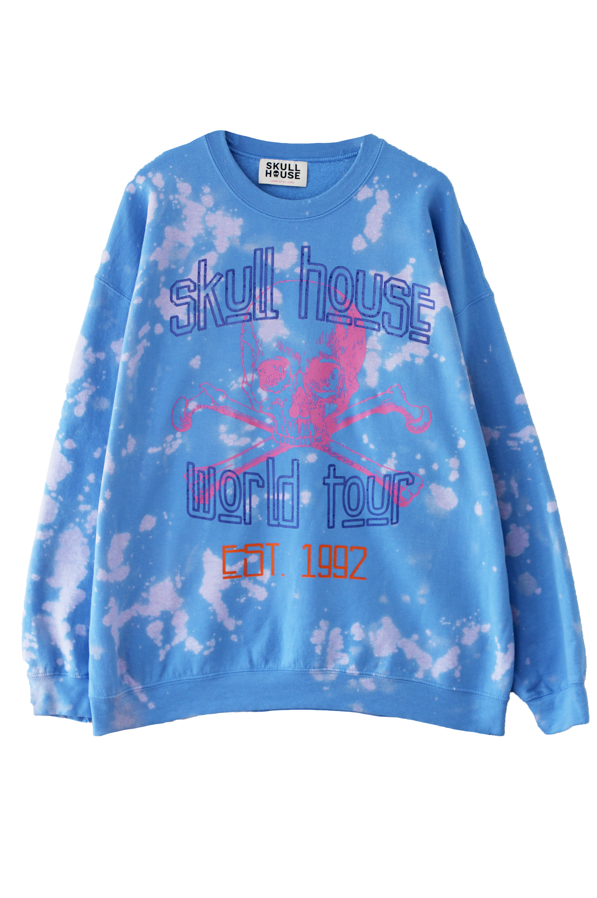 Summer Skull Crewneck: Blue Bleach