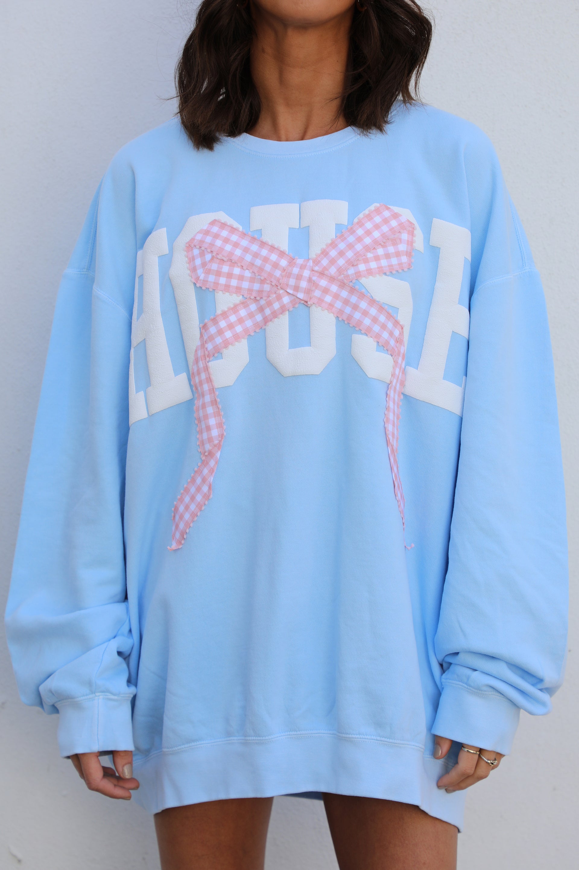 Bow Crewneck: Blue/Pink