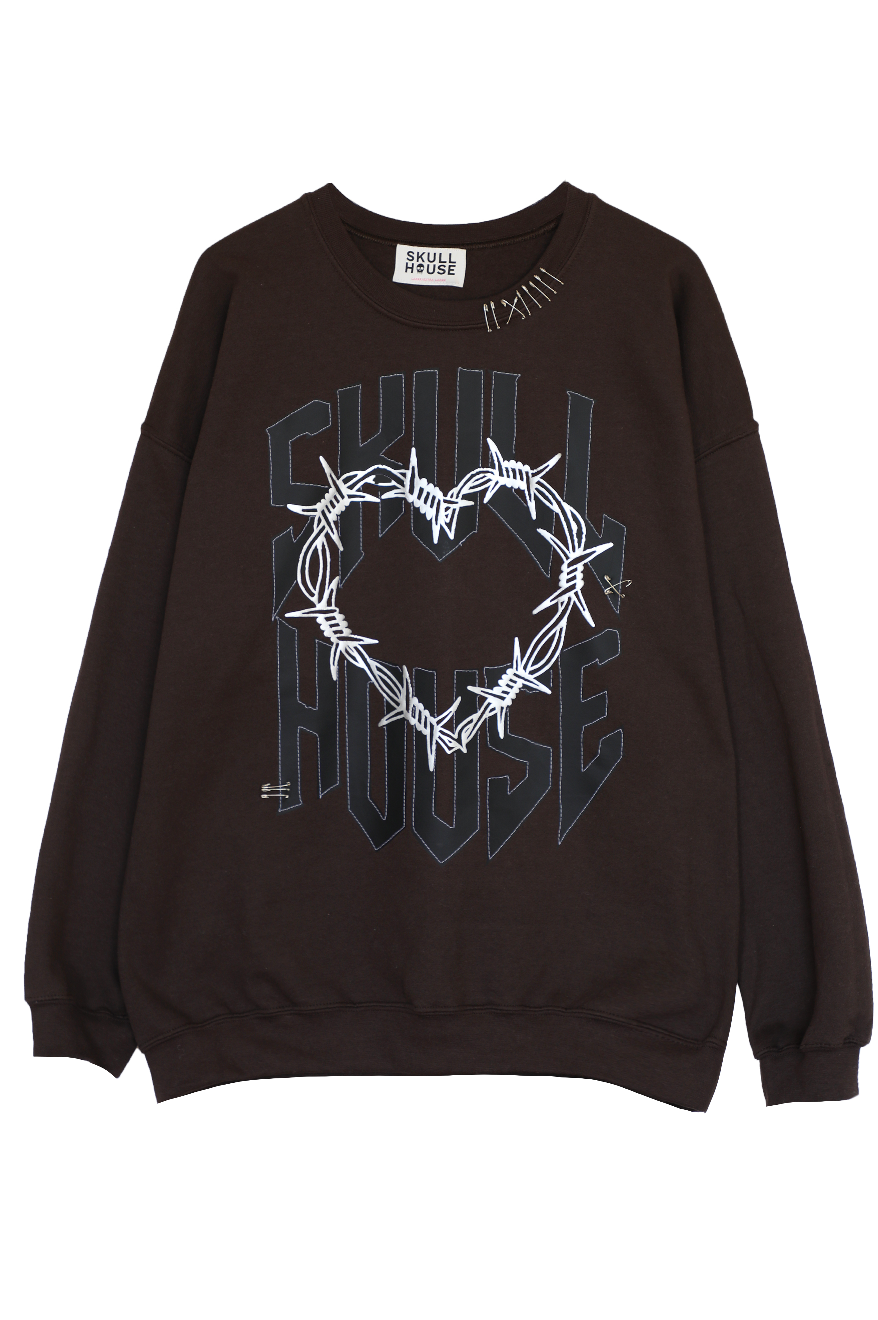 Barbed Wire Crewneck: Chocolate • Skull House Designs