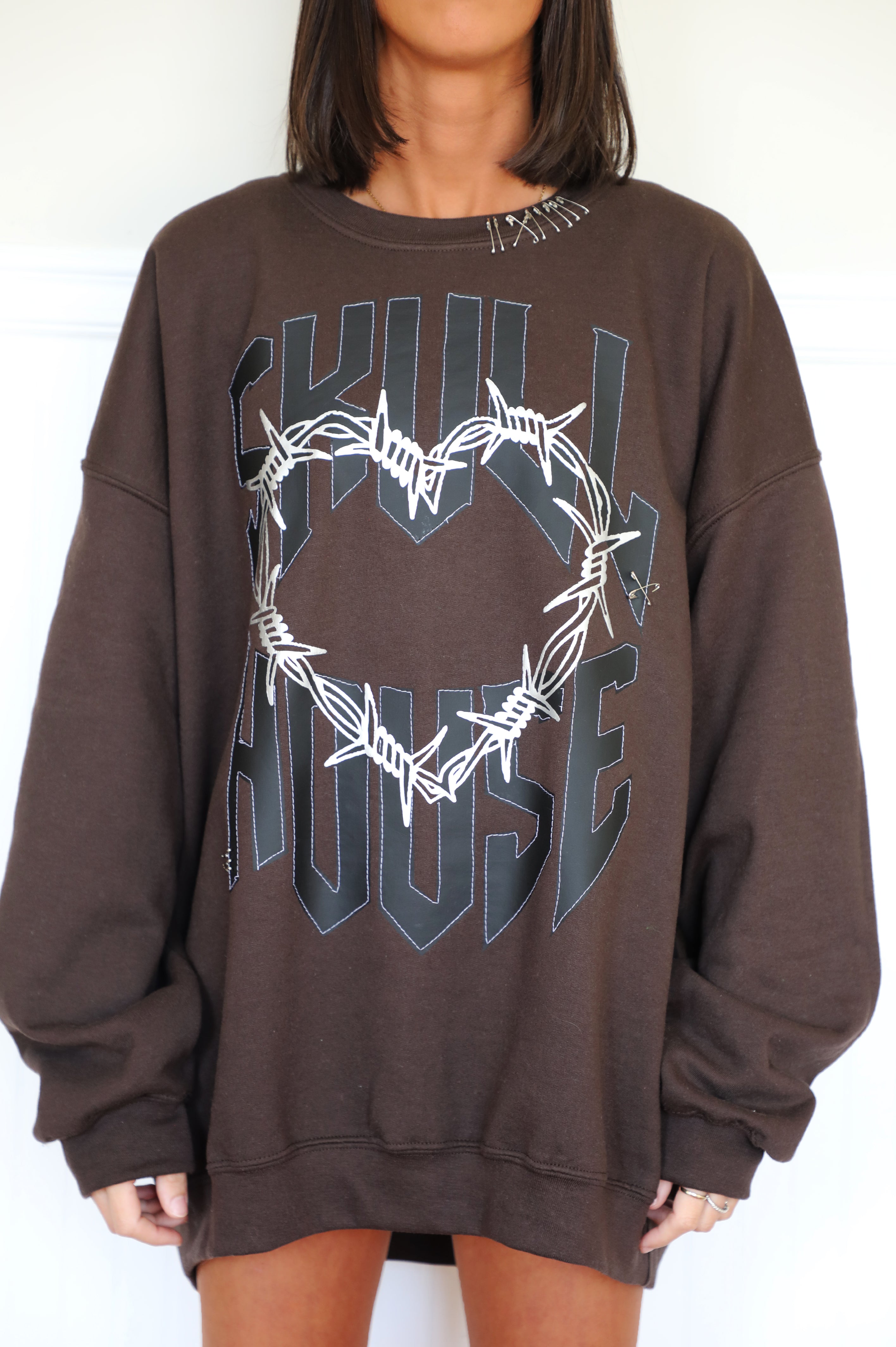 Barbed Wire Crewneck: Chocolate • Skull House Designs