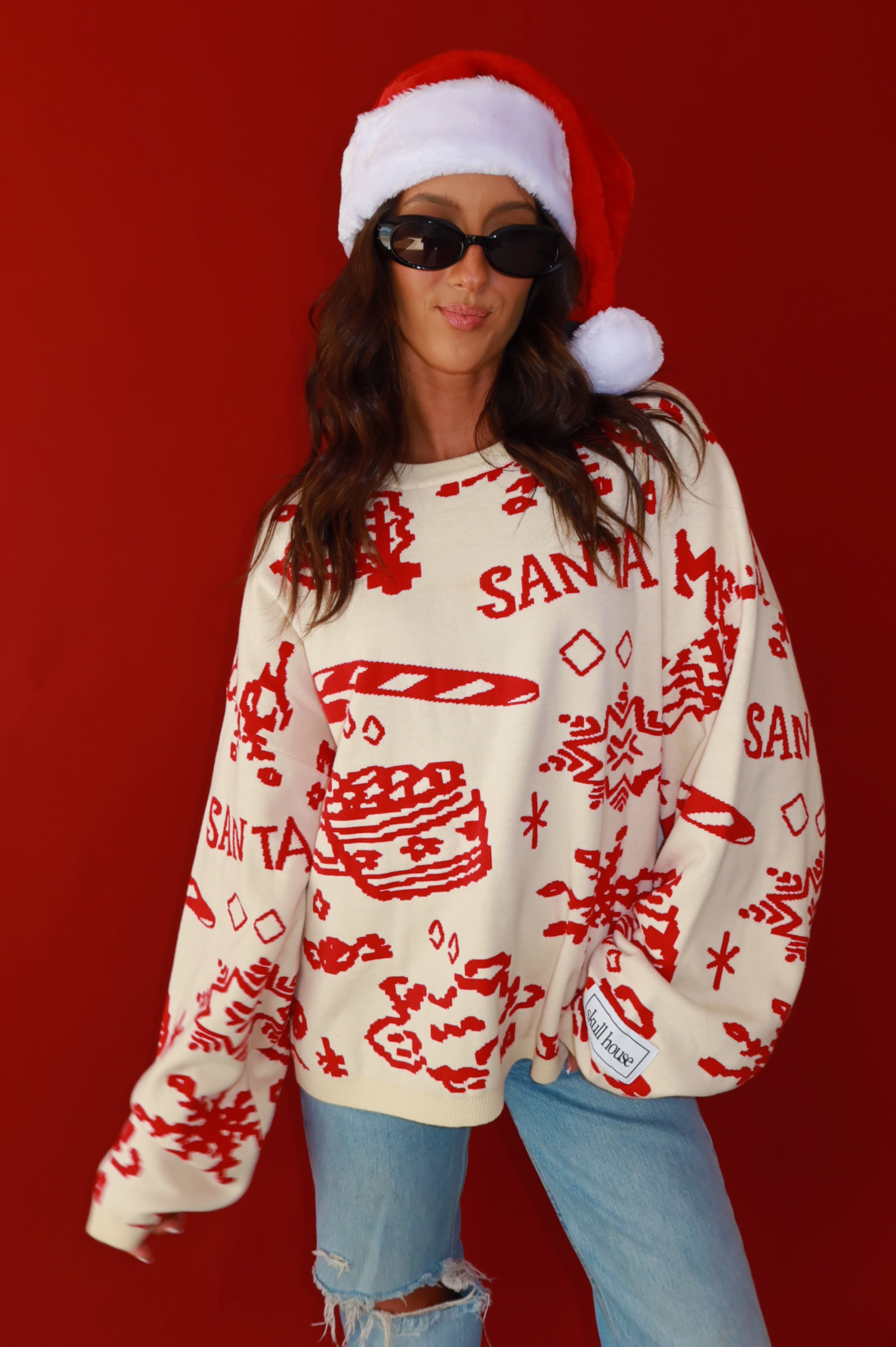 Hot Cocoa Sweater: Vanilla/Red