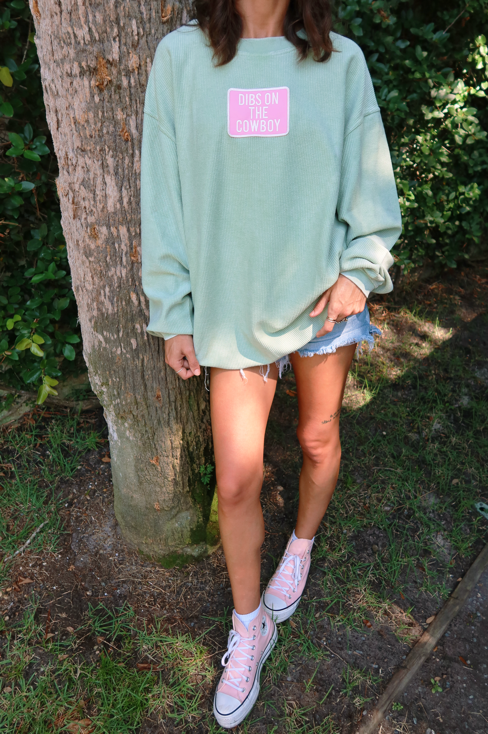 Dibs Corded Crewneck: Pastel Green