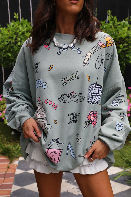 Wedding Doodles Crewneck: Sage