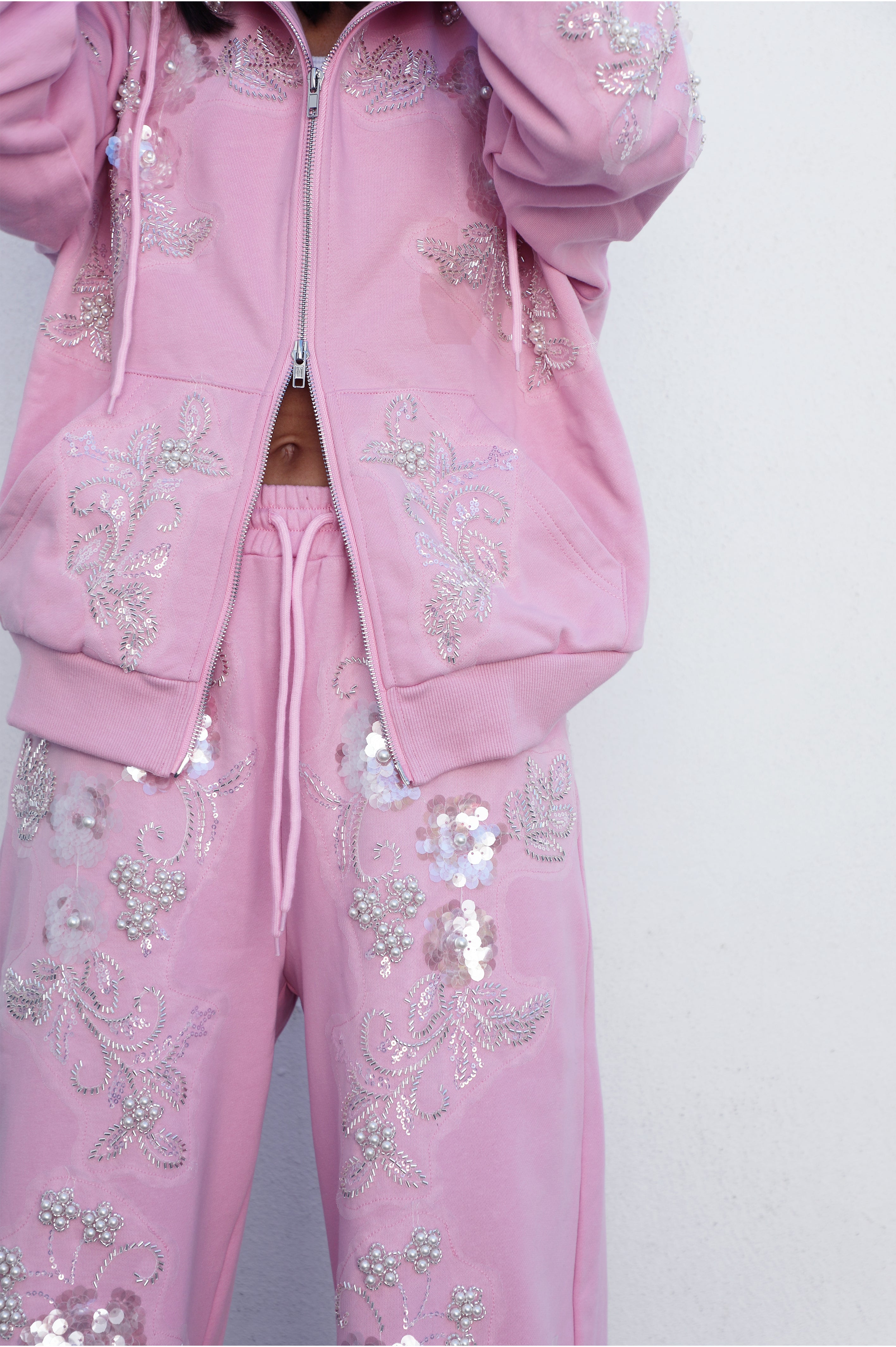 PRE-ORDER: Embellished Zip Hoodie: Bubblegum