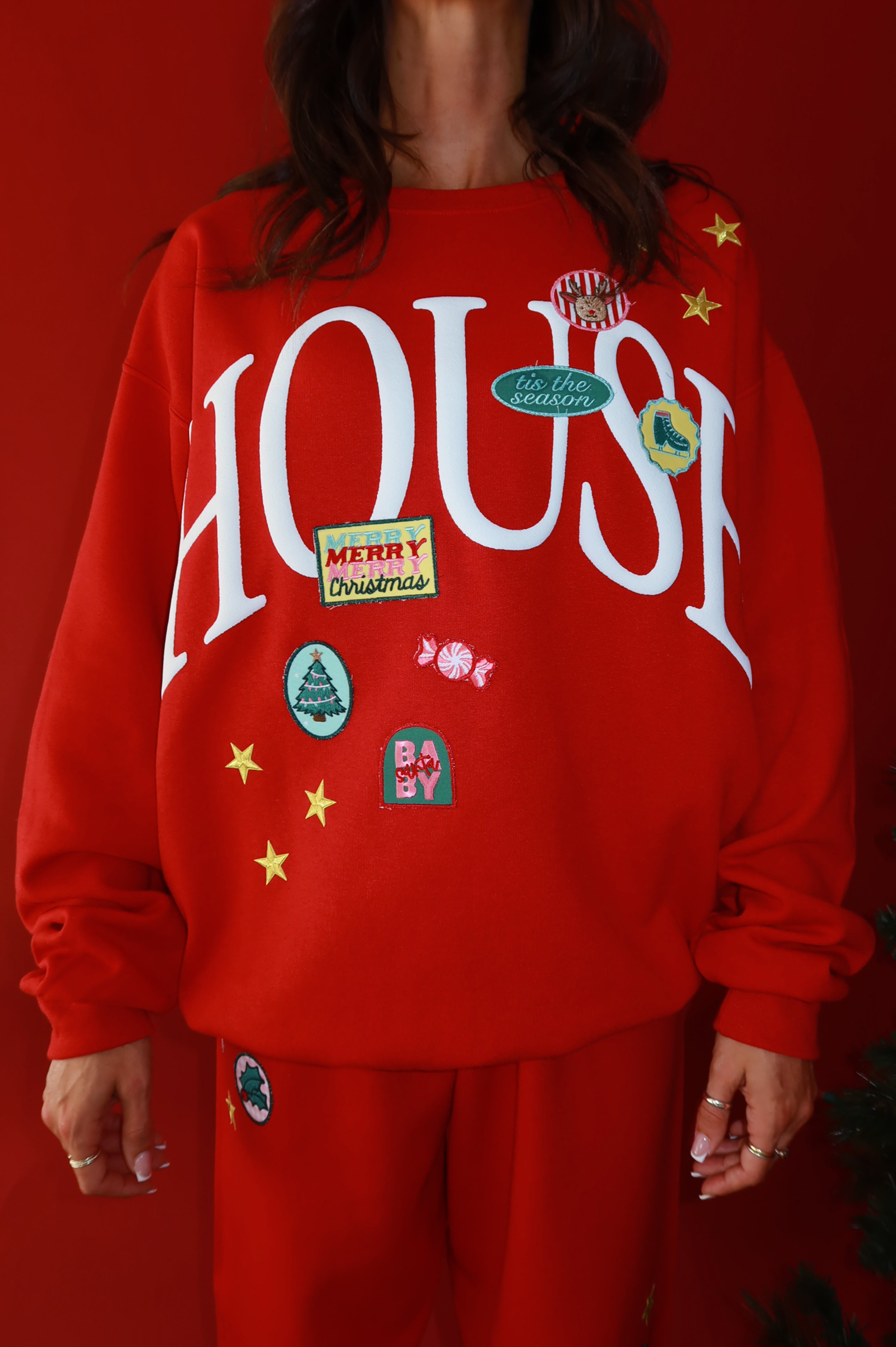 Patchwork Crewneck: Red