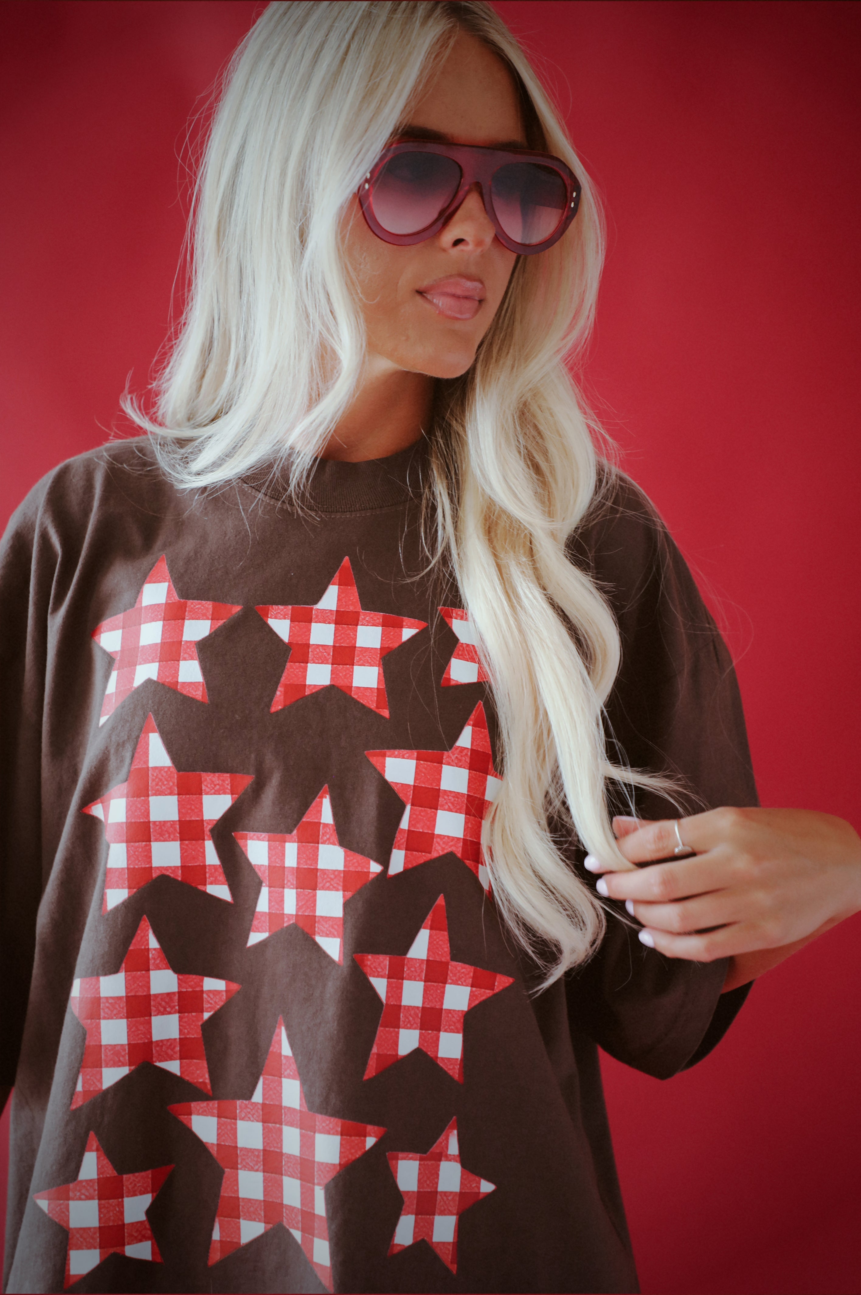 PRE-ORDER: Gingham Stars Tee: Brown
