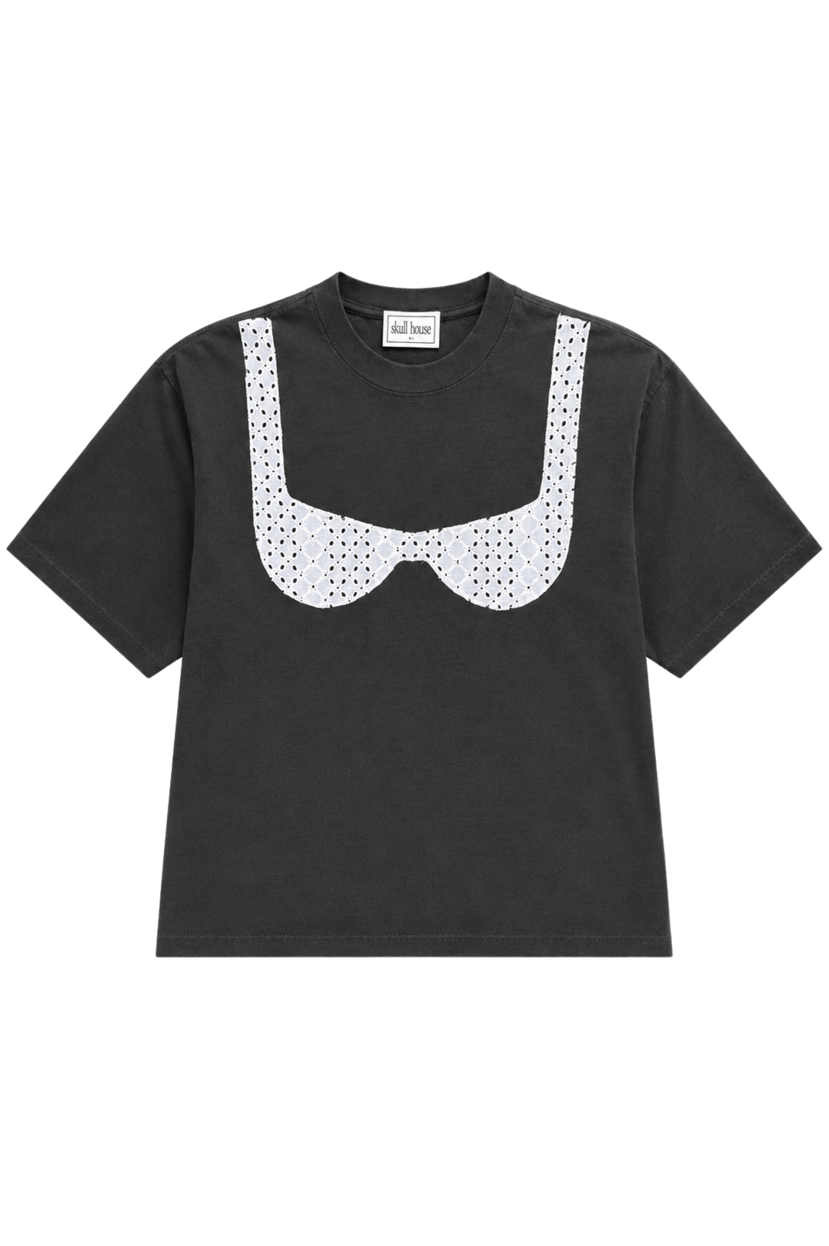 PRE-ORDER: Eyelet Bikini Box Tee: Charcoal