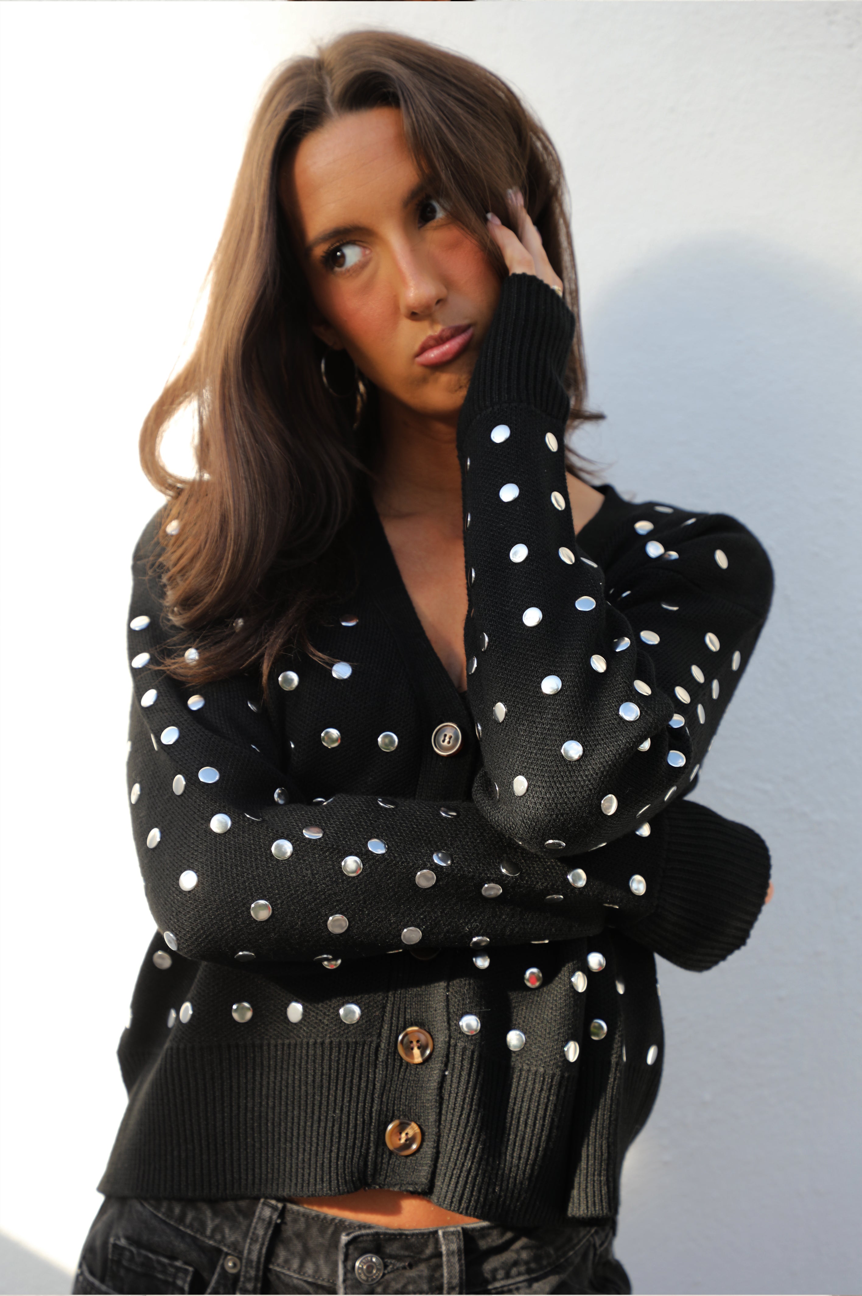 Stud Cardigan: Black/Silver