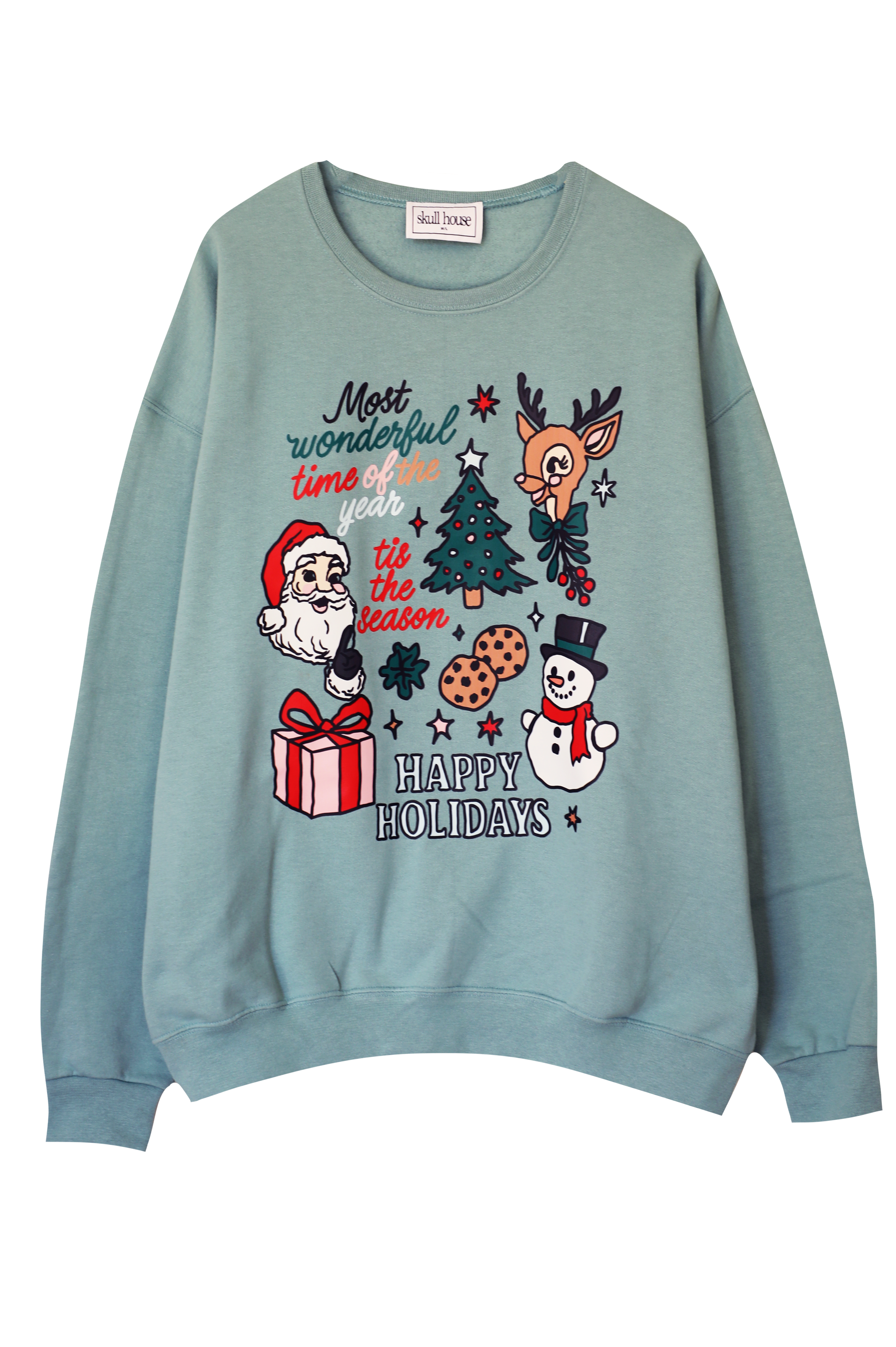 Happy Holidays Crewneck: Dusty Aqua