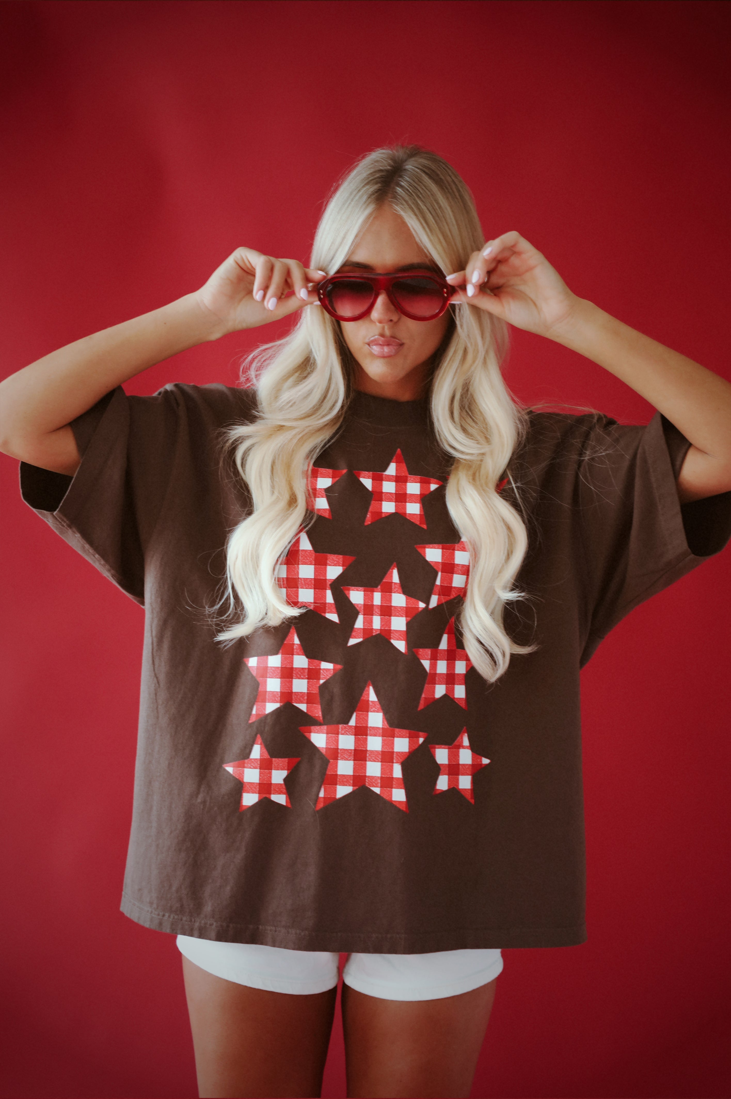 PRE-ORDER: Gingham Stars Tee: Brown