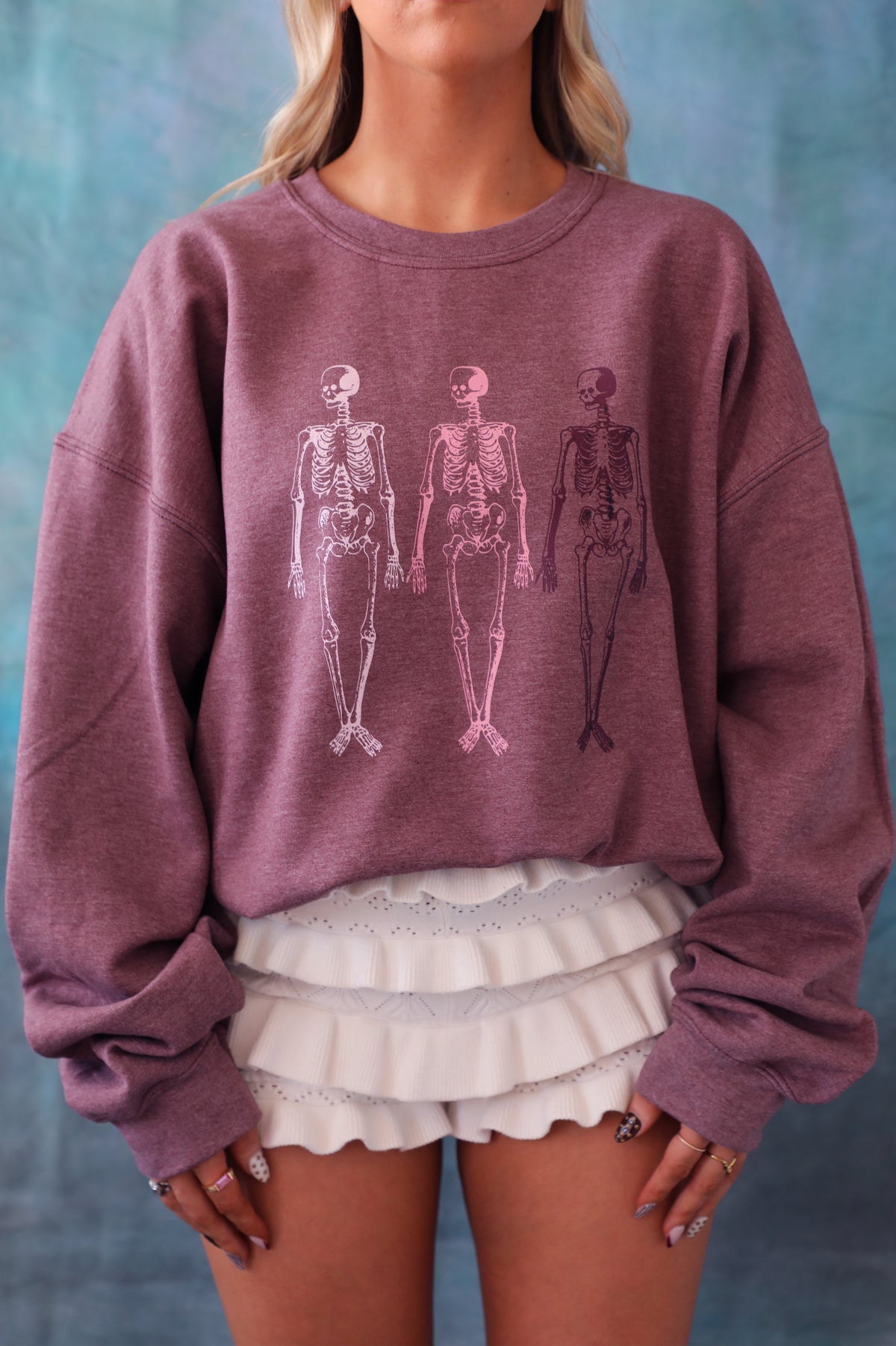 Skeleton Crewneck: Heather Plum