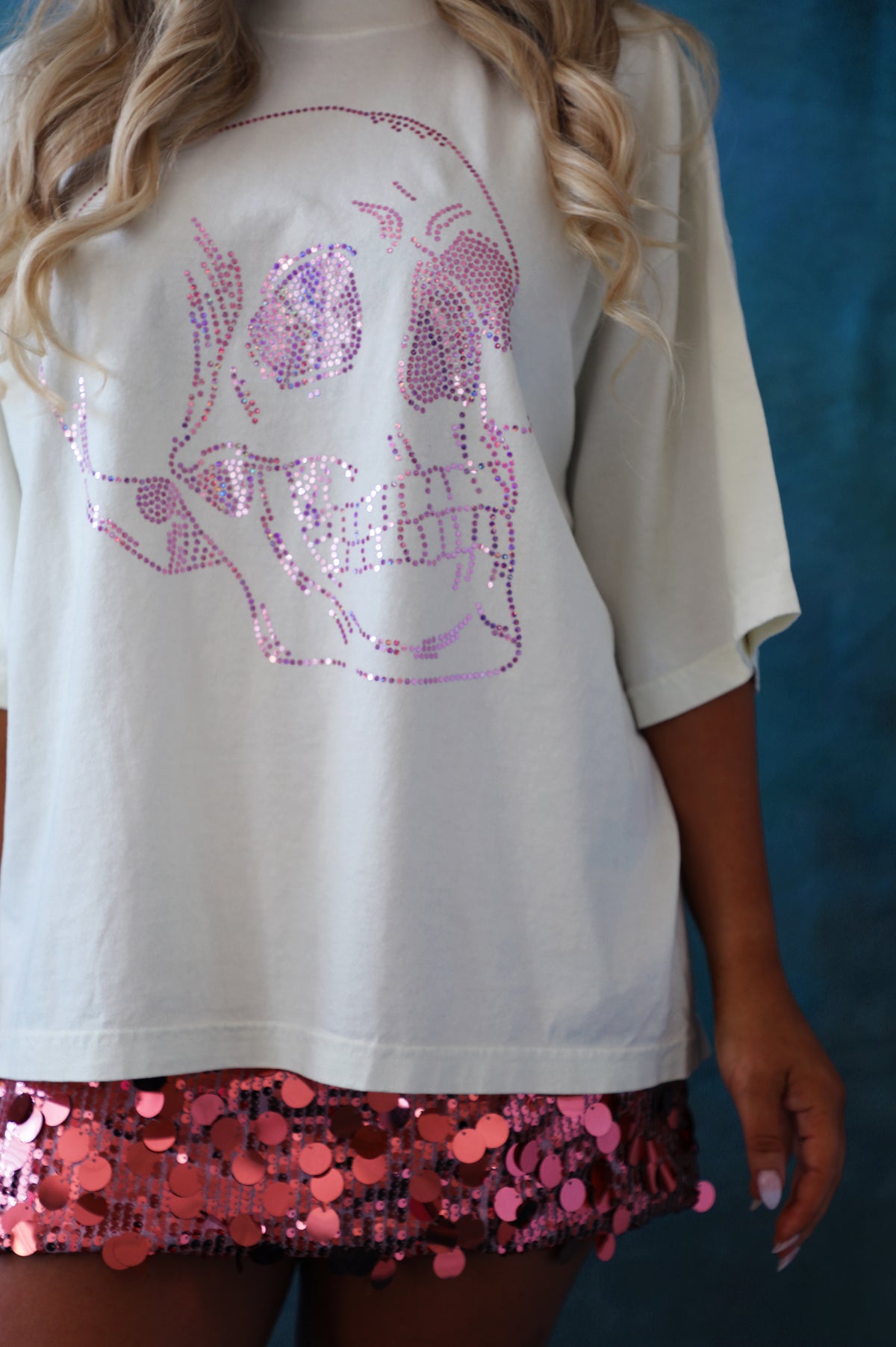 Bling Skull Box Tee: Vanilla