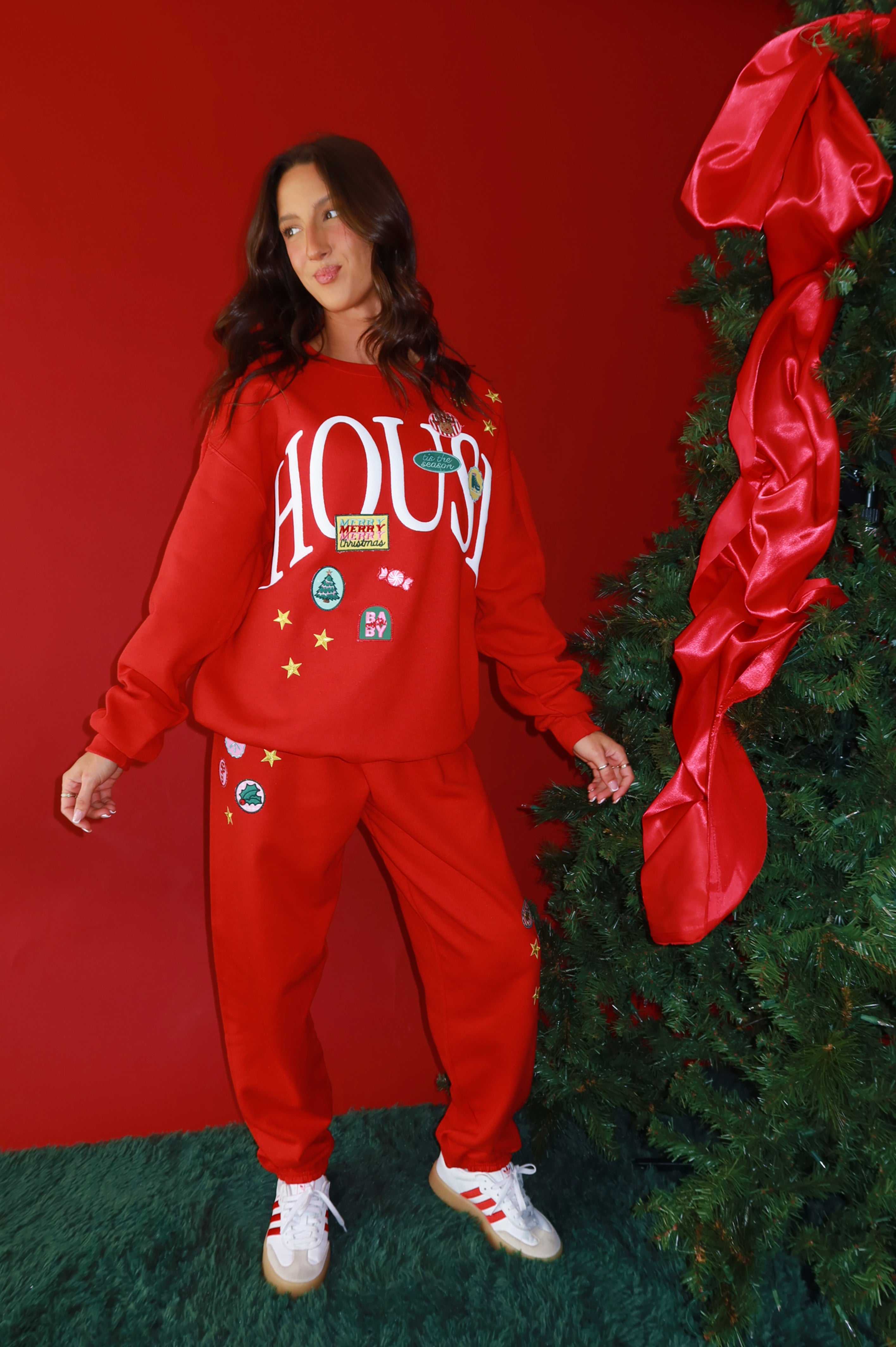 Patchwork Crewneck: Red