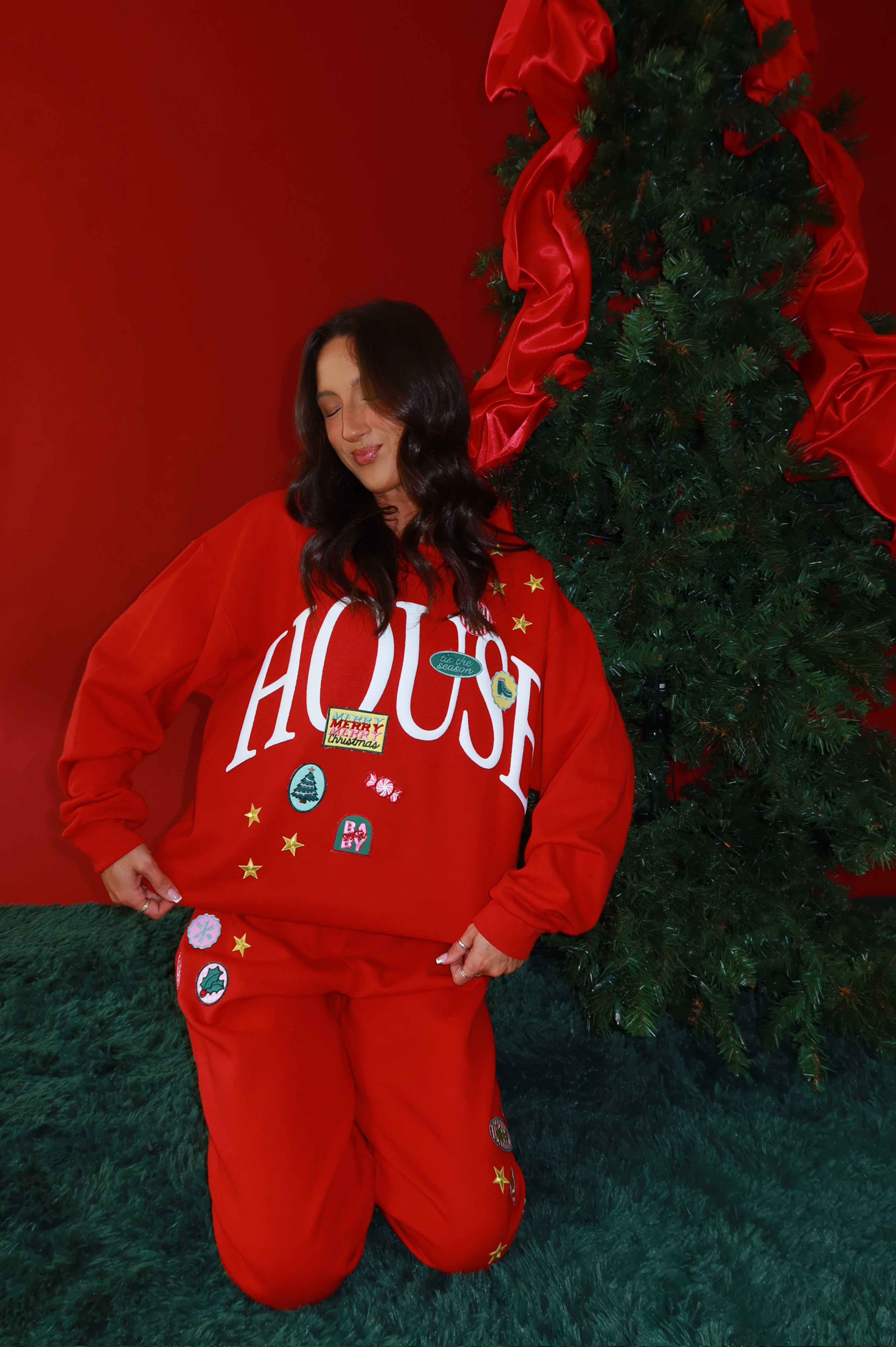 Patchwork Crewneck: Red