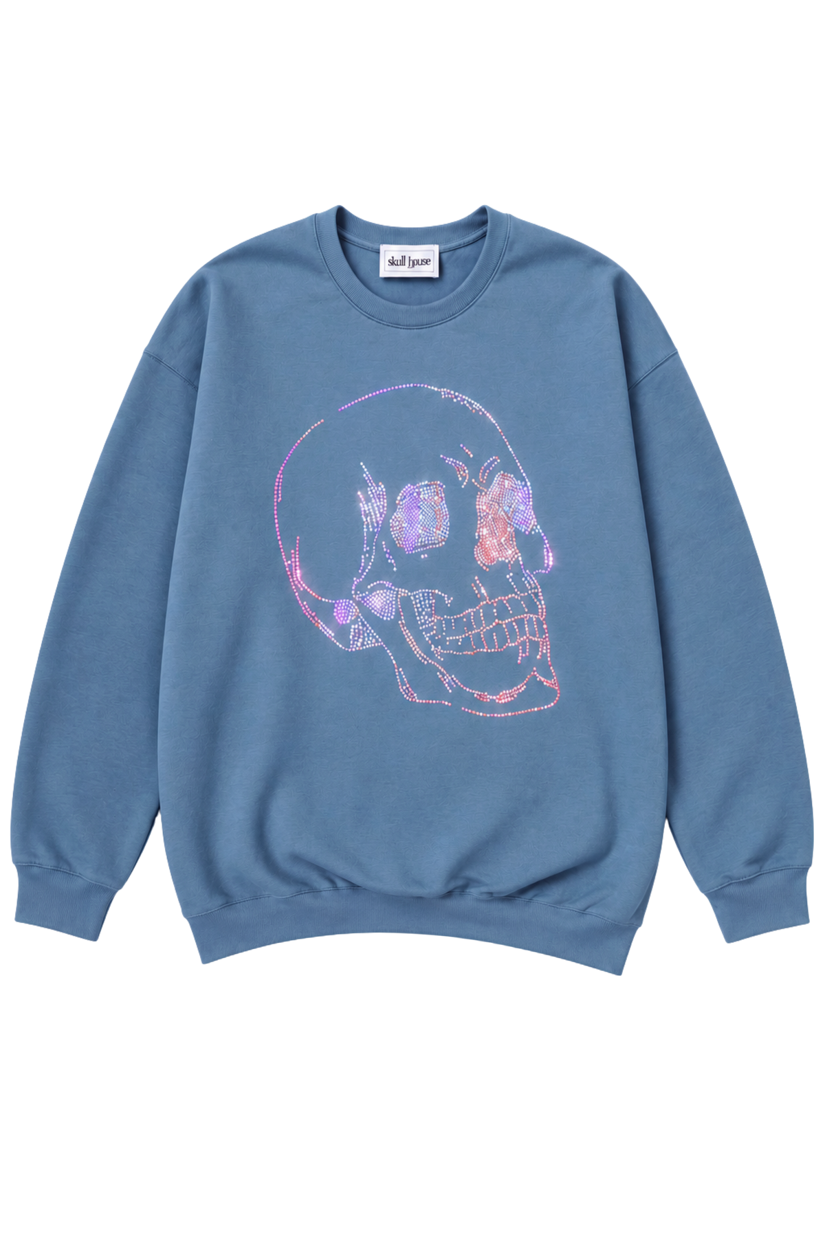 Bling Skull Crewneck: Dusty Blue