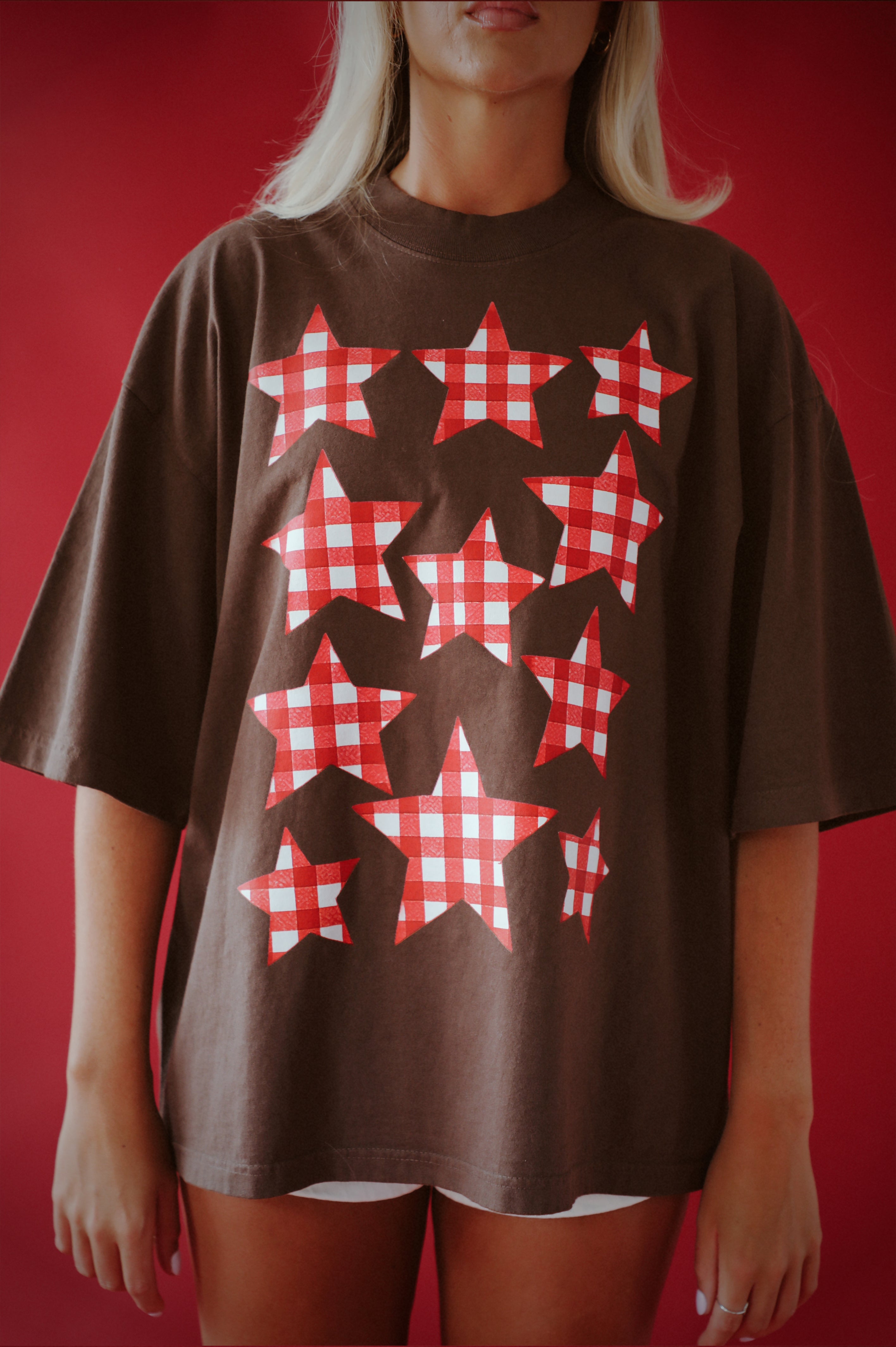 PRE-ORDER: Gingham Stars Tee: Brown