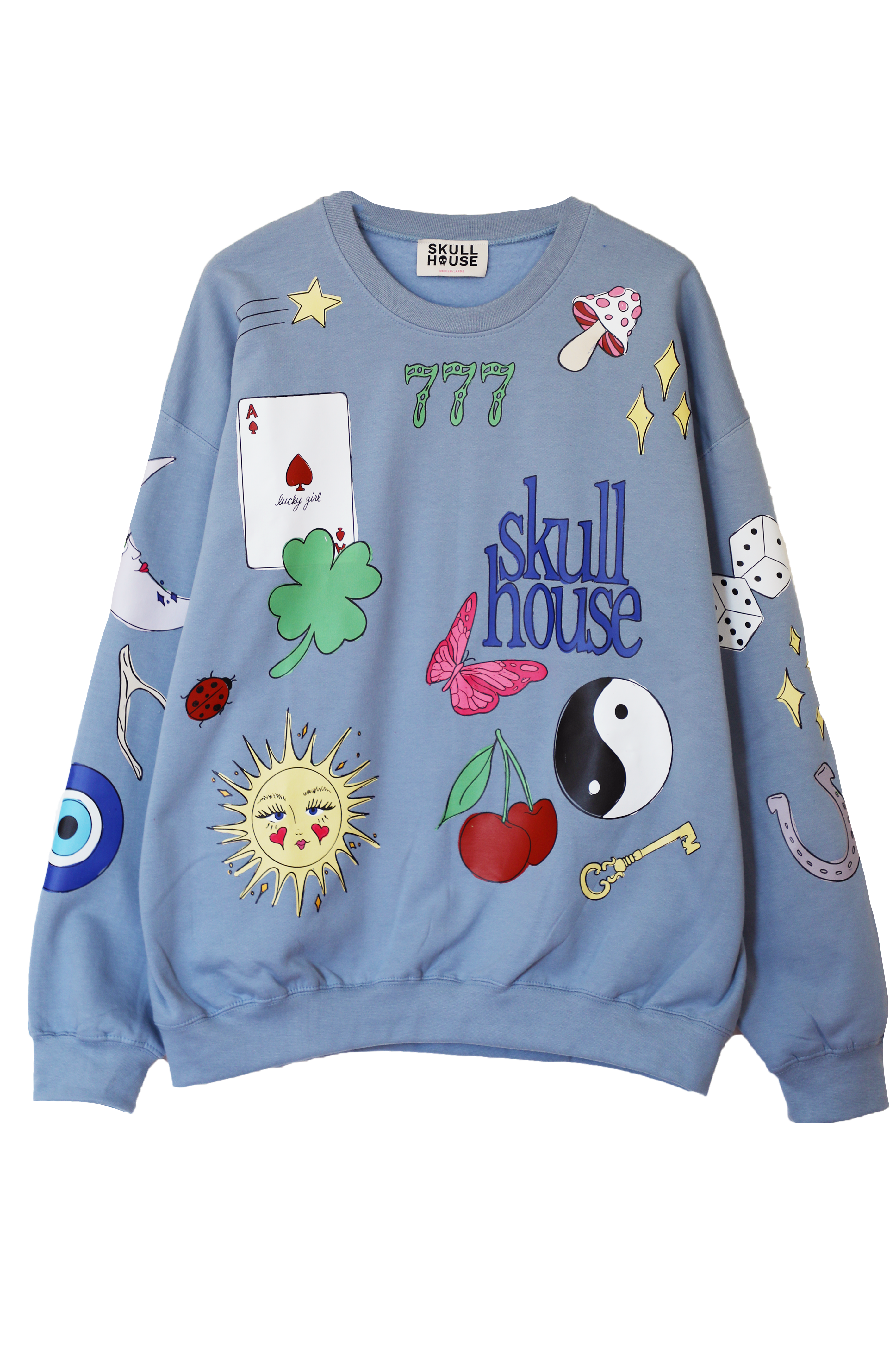 Lucky Doodles Crewneck: Dusty Blue