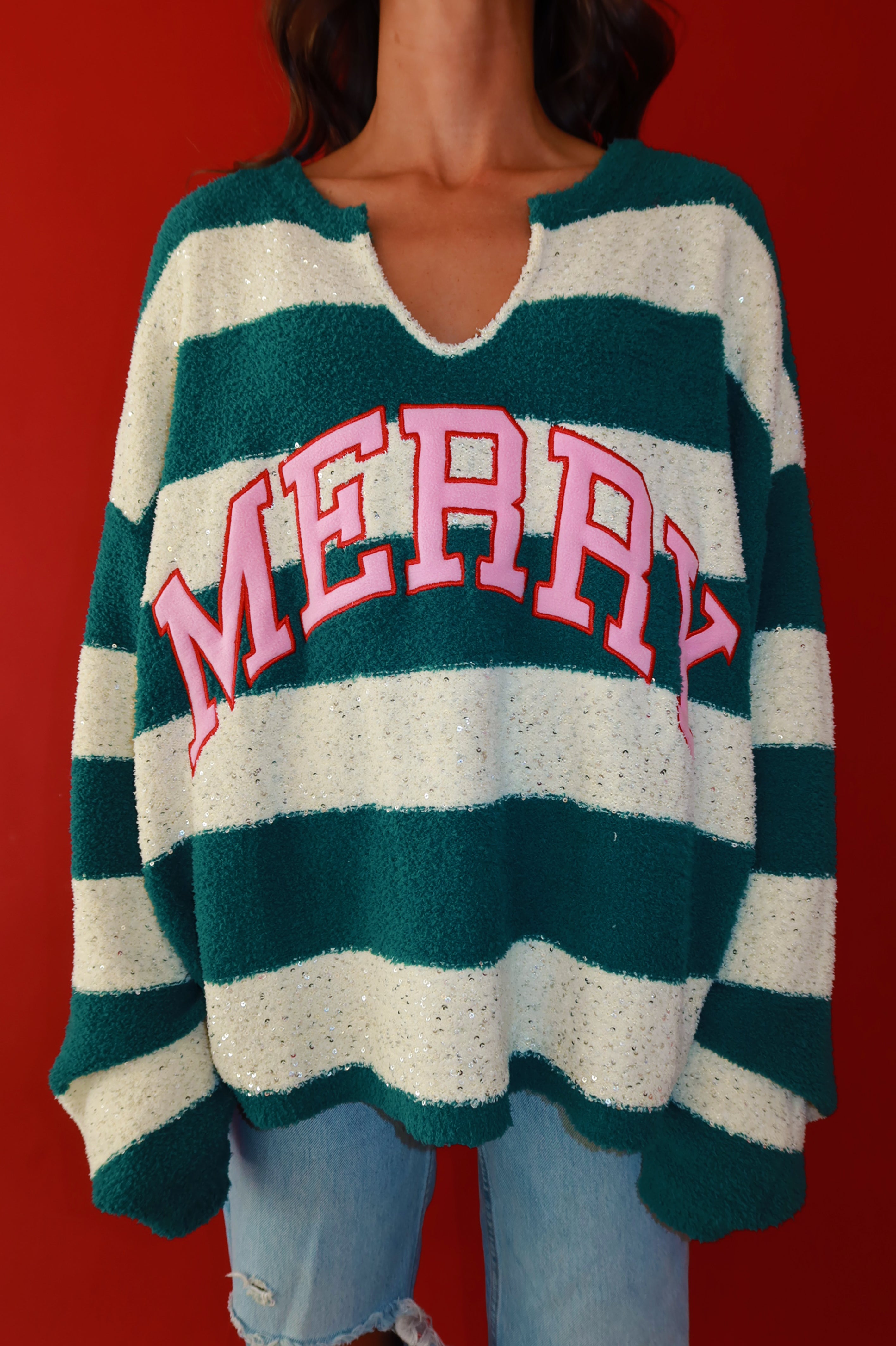 Merry Sparkle Sweater: Green/Vanilla