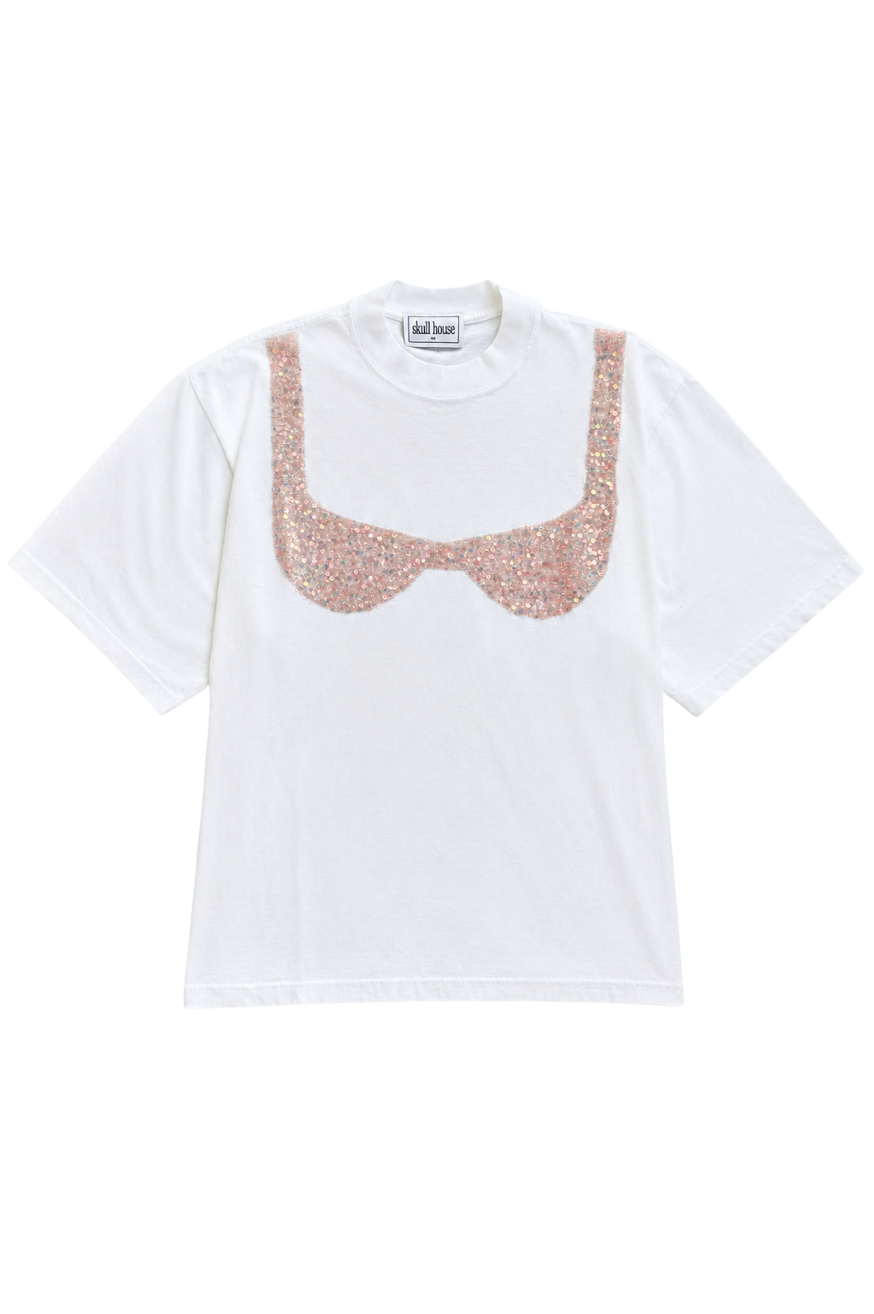 PRE-ORDER: Sequin Bikini Box Tee: White/Pearlescent