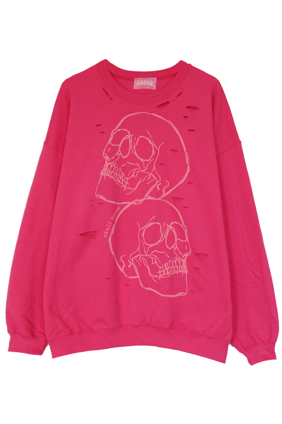 Stacked Skulls Crewneck: Hot Pink