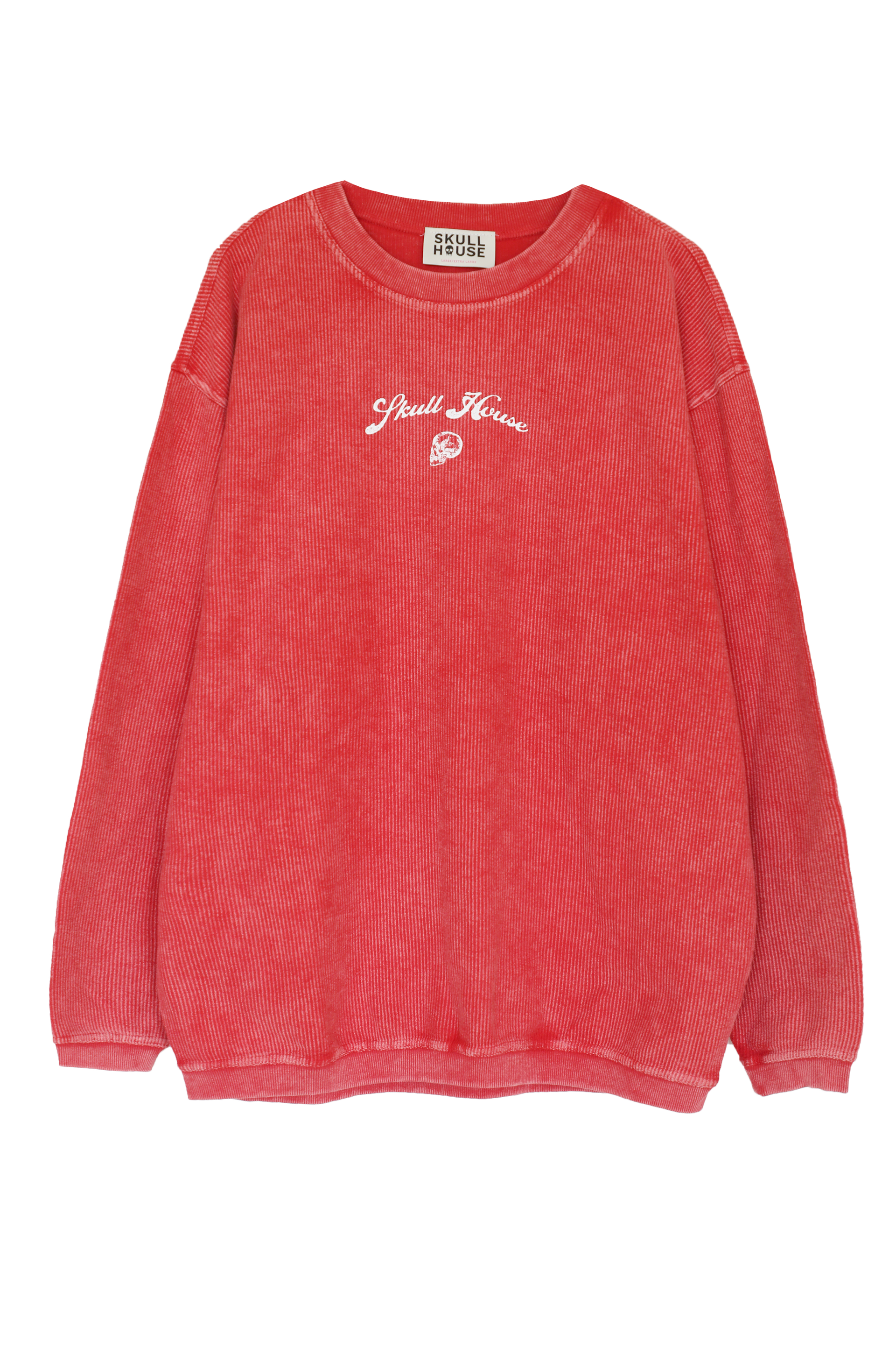 Skull Profile Corded Crewneck: Red