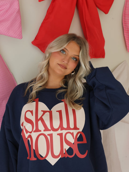 Love Skull House Crewneck: Navy