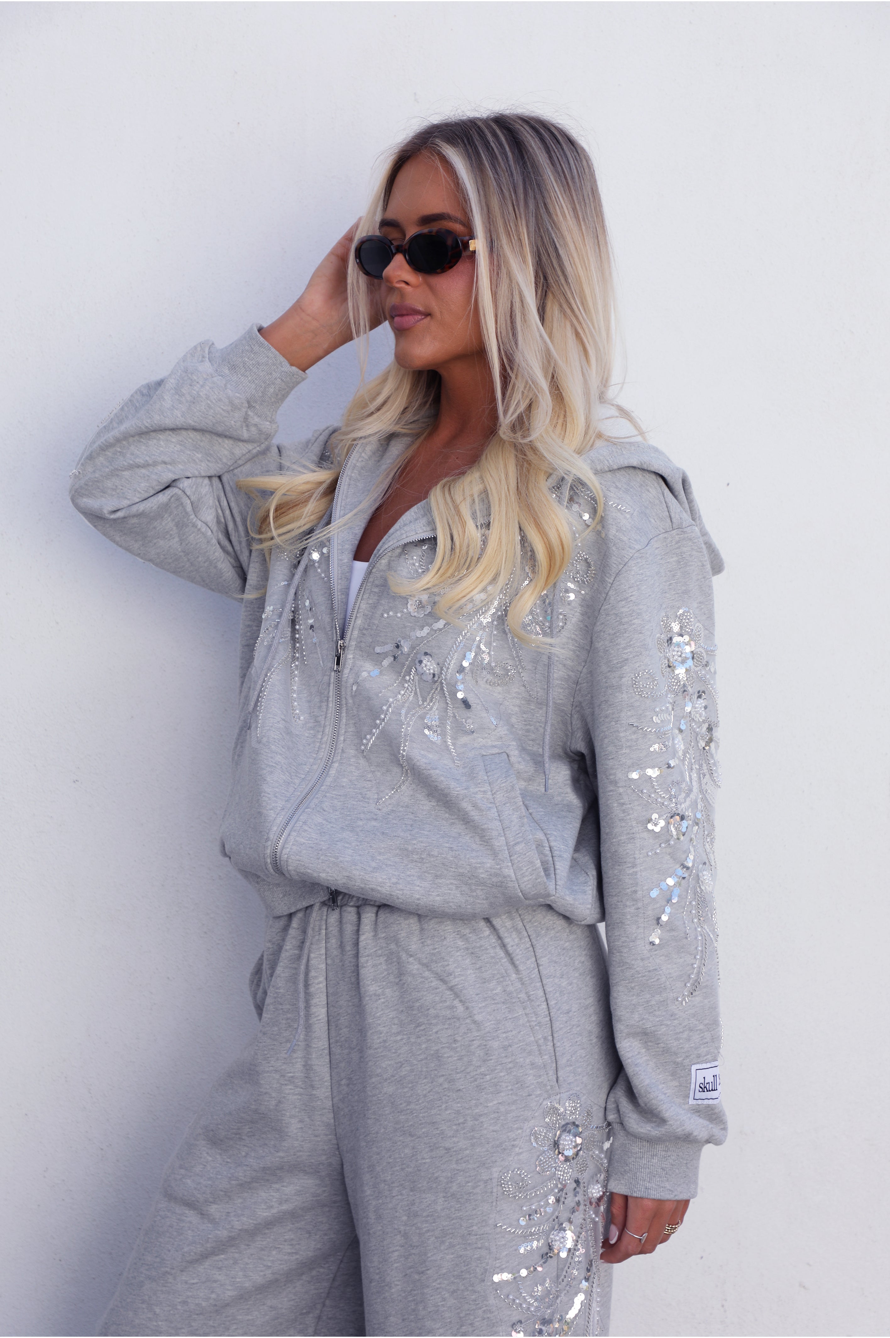 PRE-ORDER: Embellished Zip Hoodie: Heather