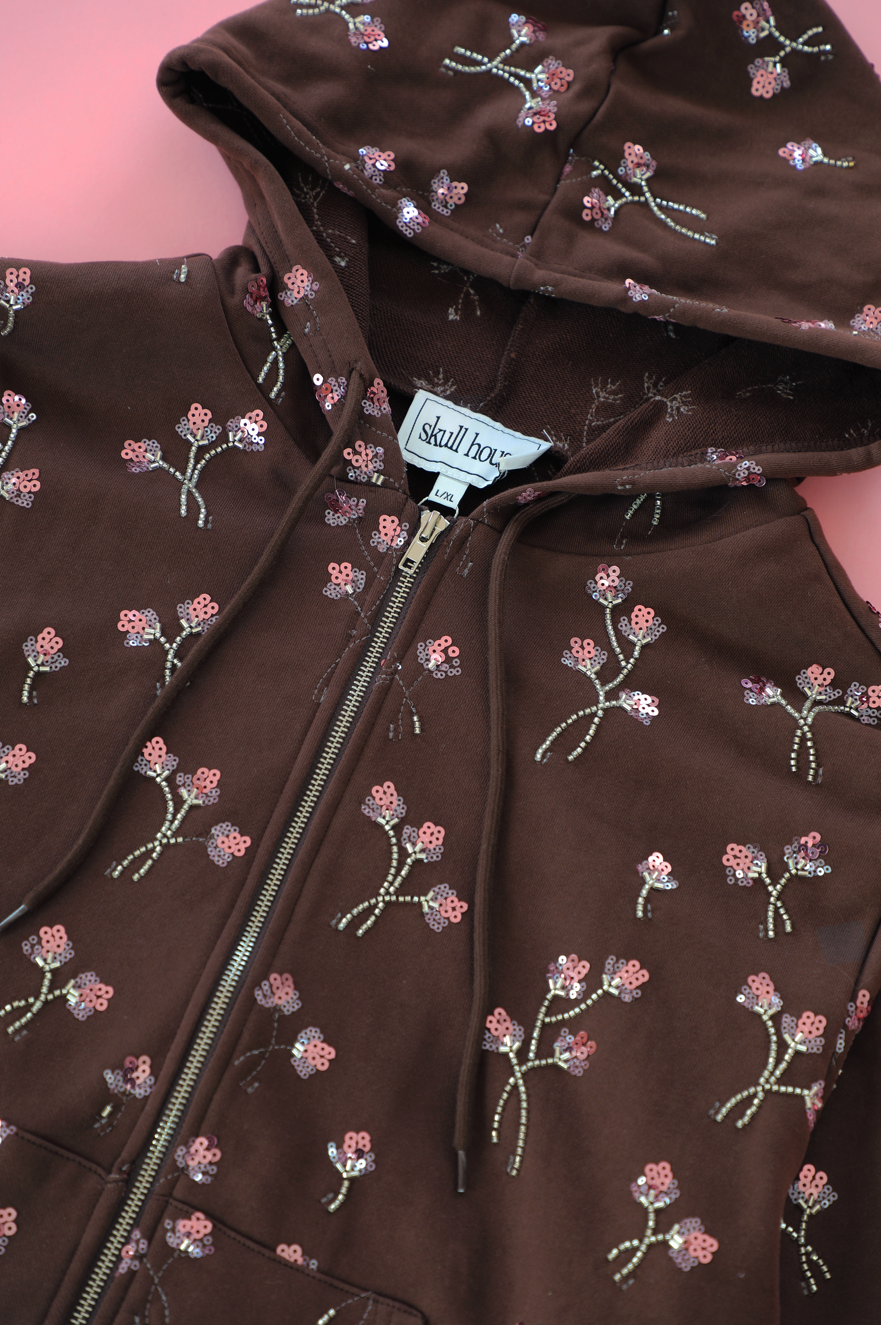 PRE-ORDER: Embellished Zip Hoodie: Truffle
