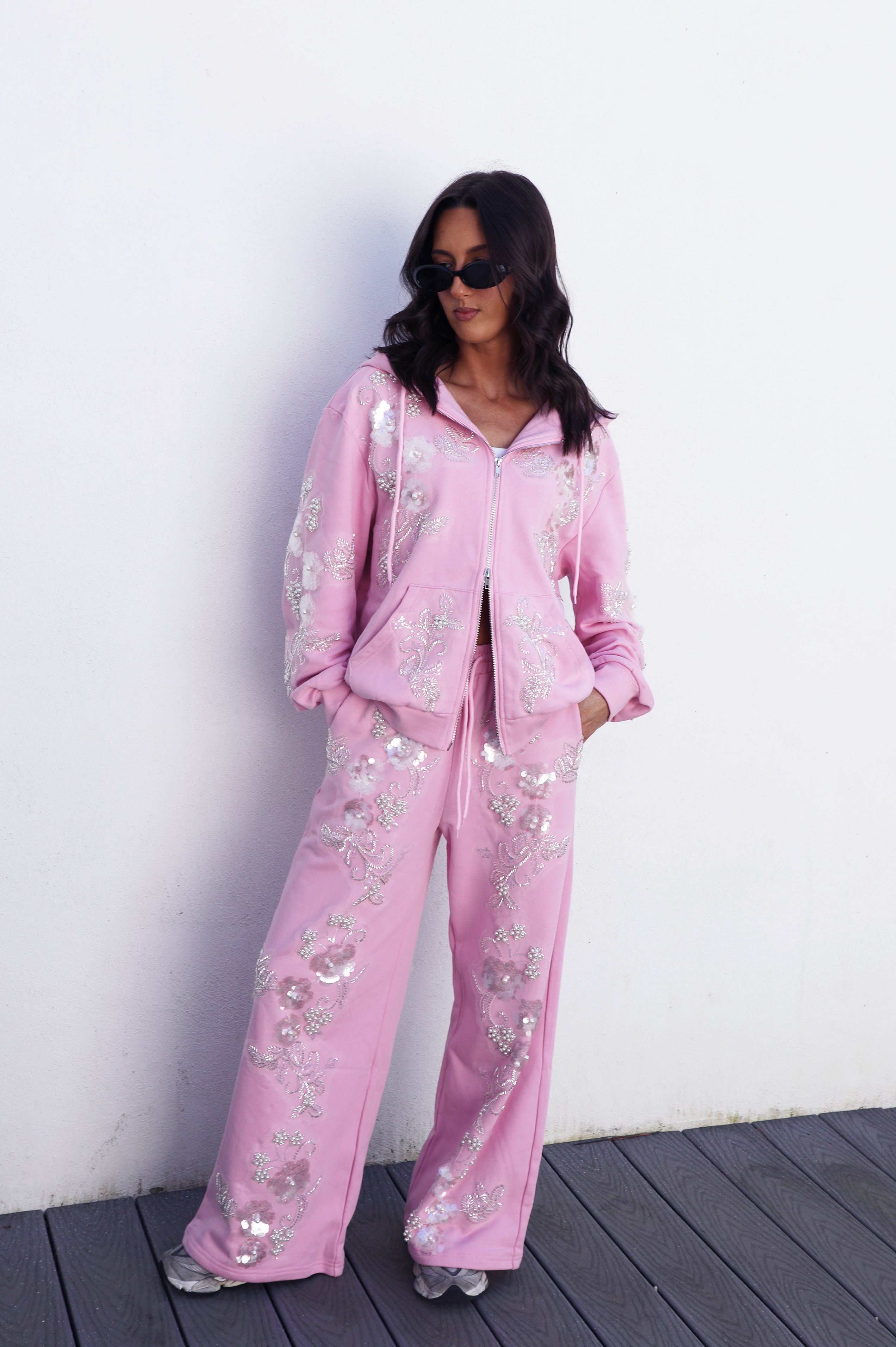 PRE-ORDER: Embellished Zip Hoodie: Bubblegum