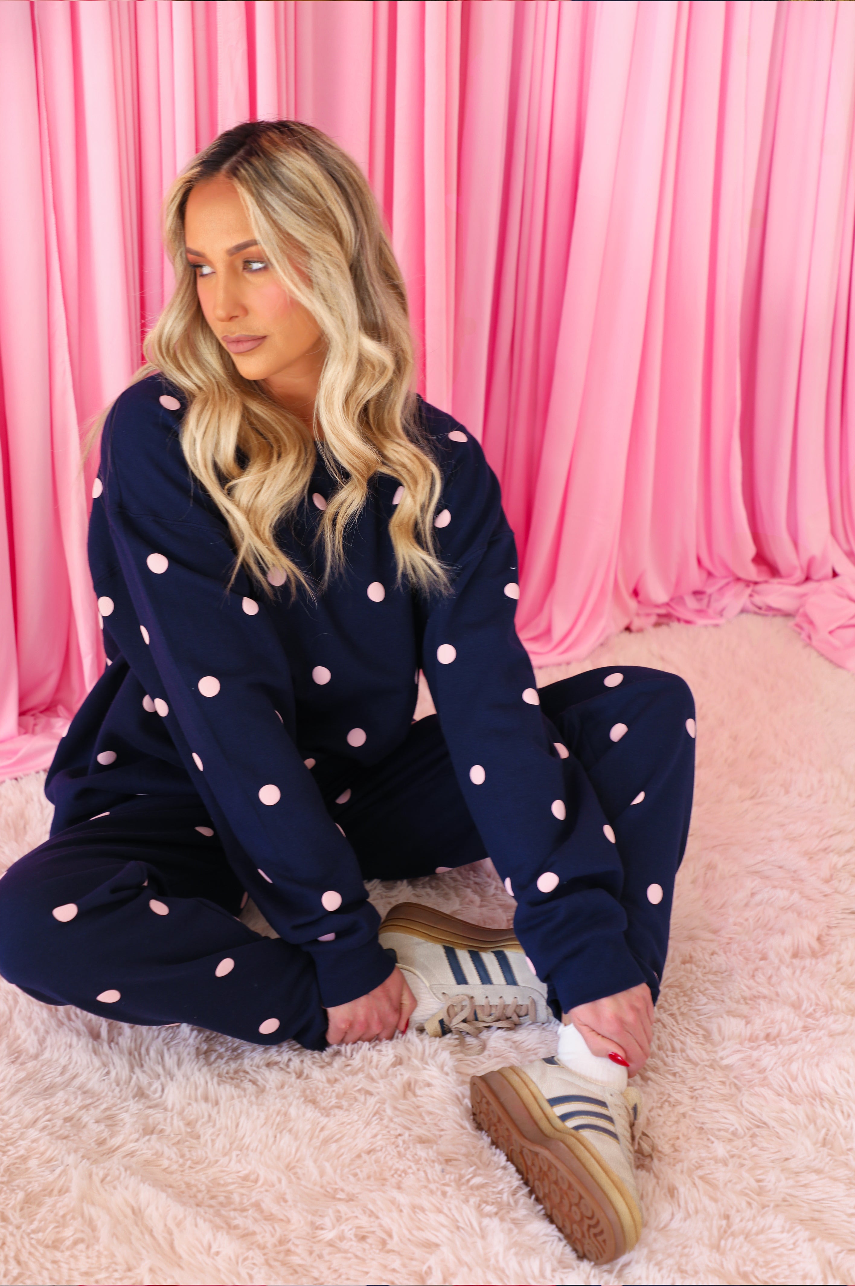 Polka Dot Joggers: Navy/Pink