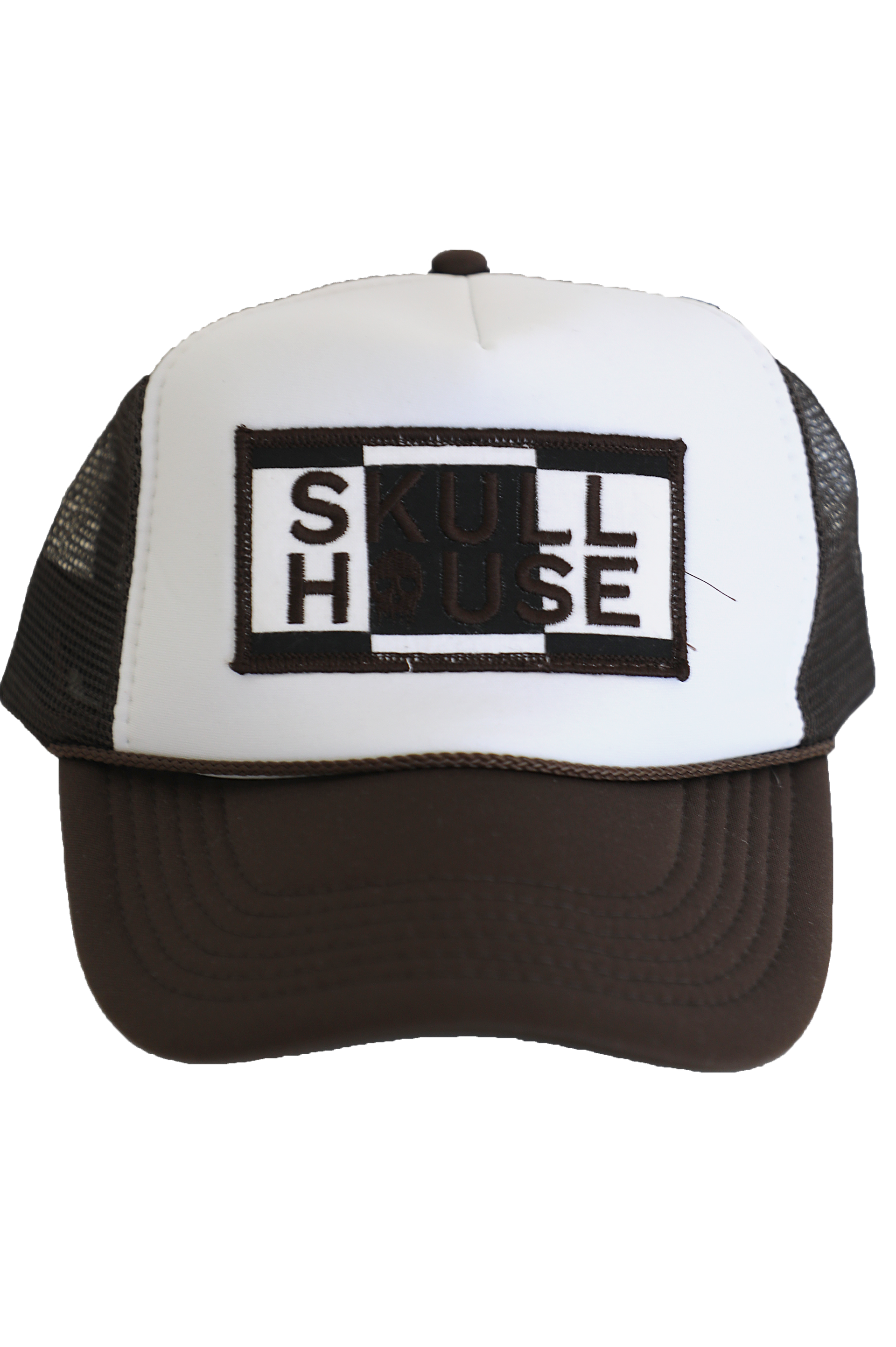 Checkered Logo Hat: White/Brown