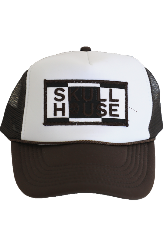 Checkered Logo Hat: White/Brown