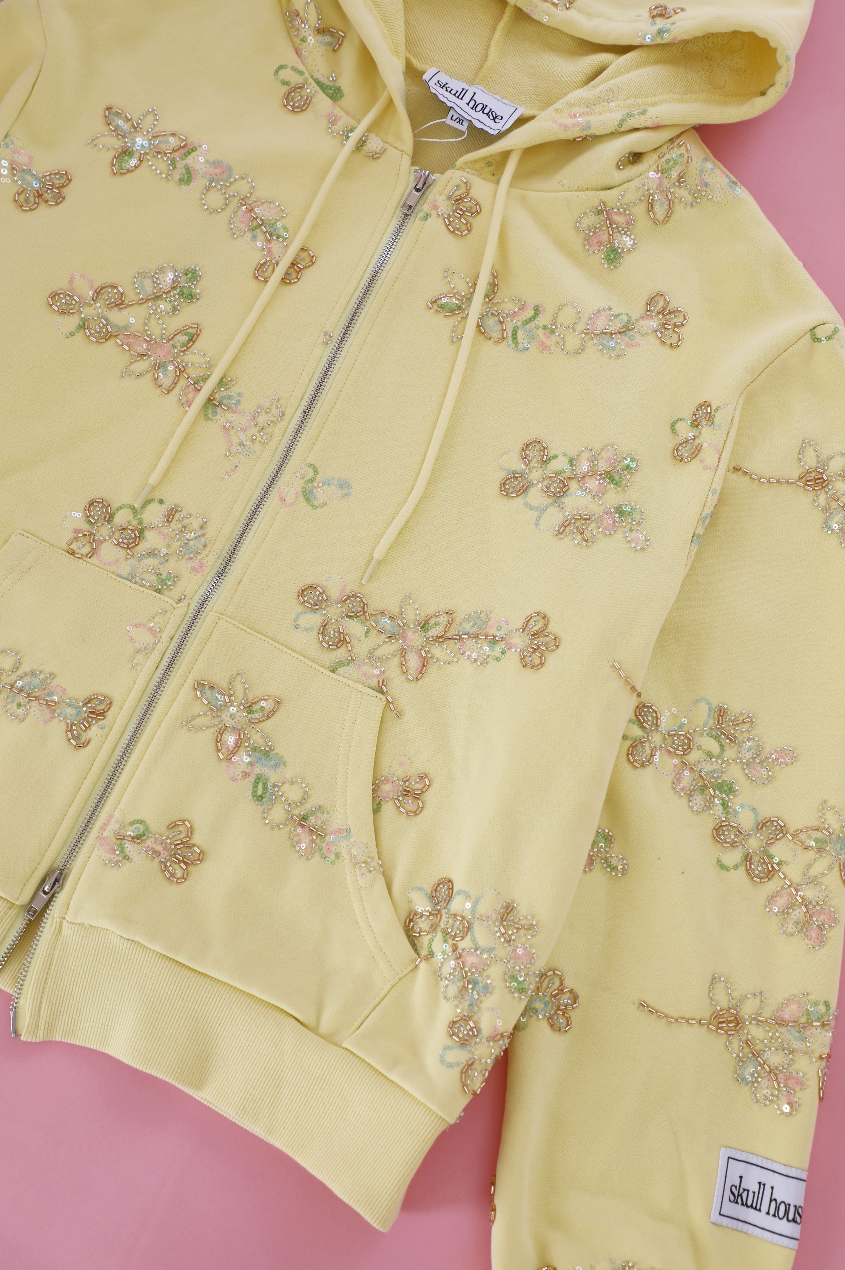 PRE-ORDER: Embellished Zip Hoodie: Buttercup