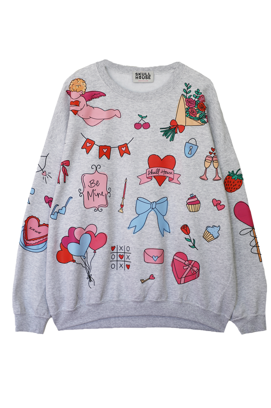 Valentine Doodles Crewneck: Ash