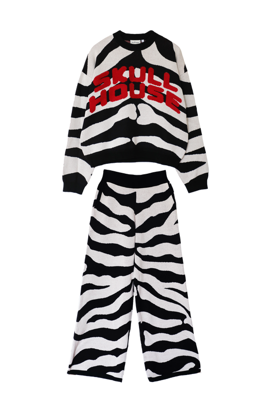 Zebra Knit Set: Black/Ivory